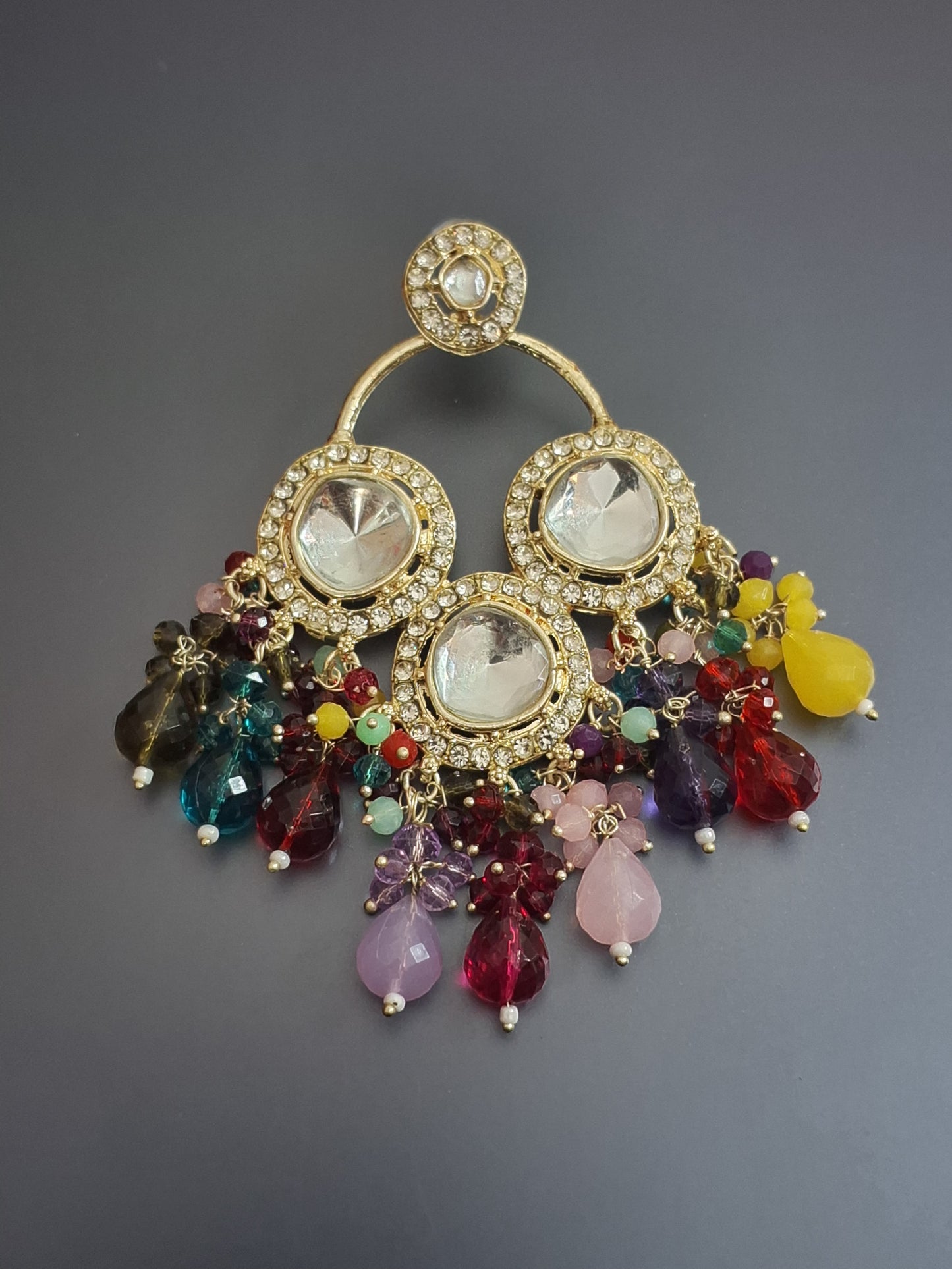 Multi Colour Gold plated Kundan work Drop Earring