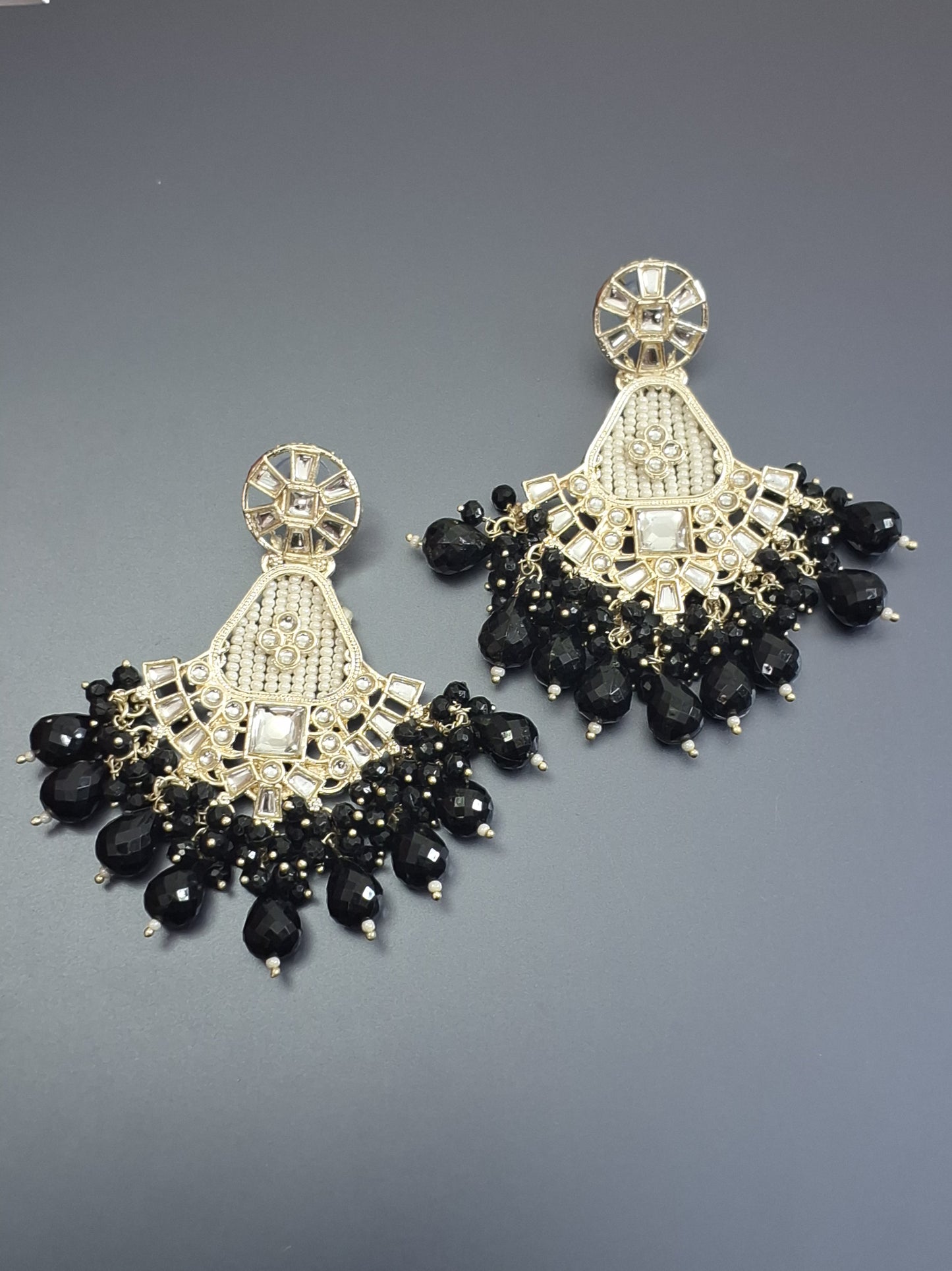 Black Colour Pearl Work Drop Earring
