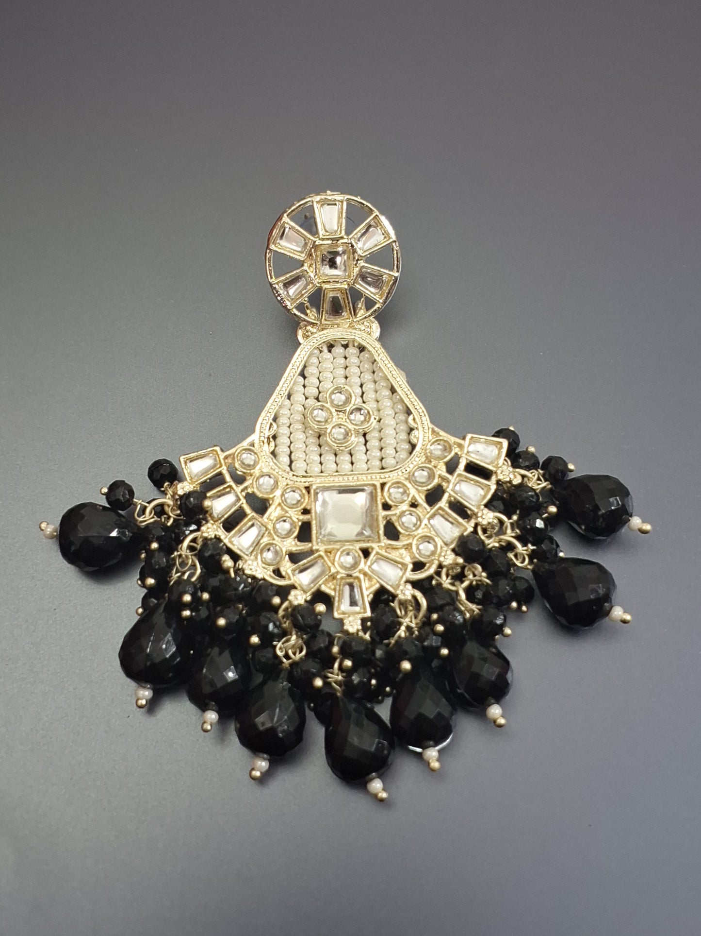 Black Colour Pearl Work Drop Earring