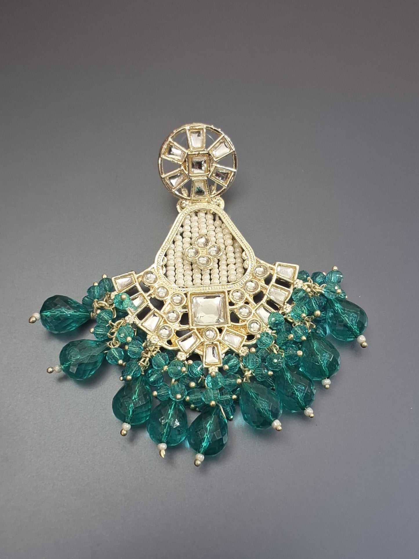 Green Colour Pearl Work Drop Earring
