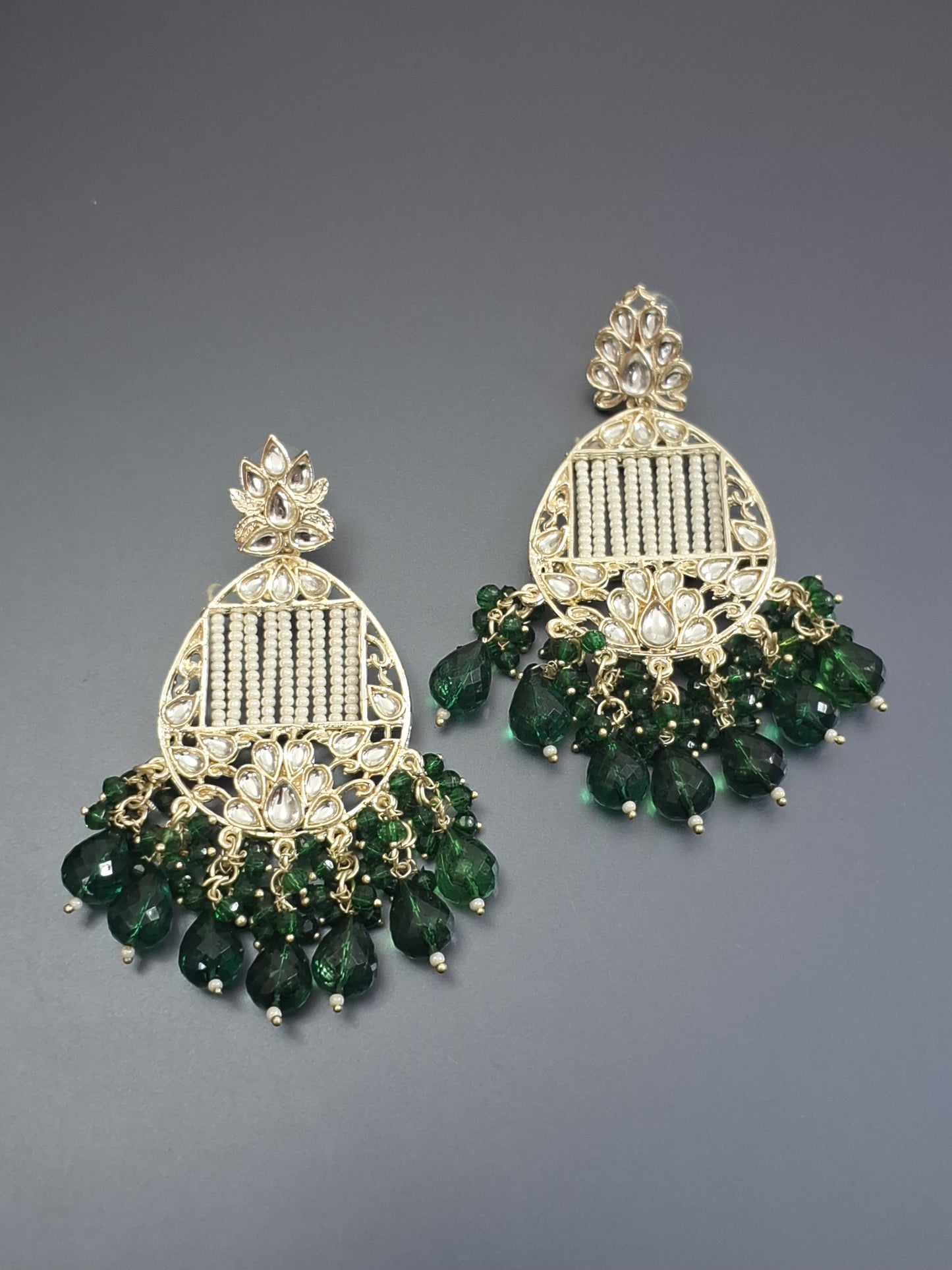 Green Colour Pearl Work Drop Earring