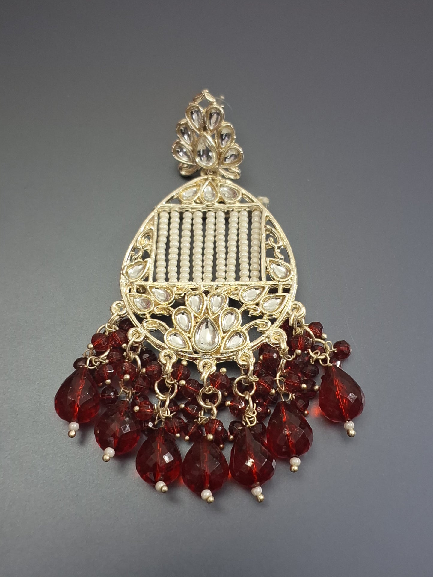 Maroon Colour Pearl Work Drop Earring