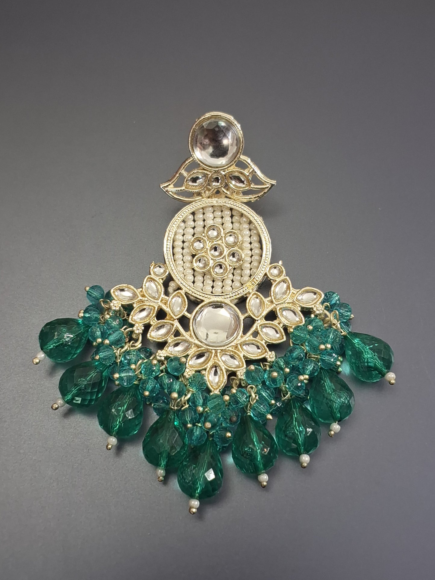 Green Colour Pearl Work Drop Earring