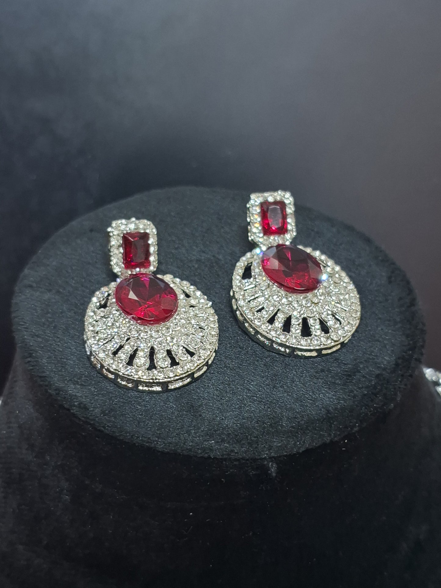 Pink Colour Diamond work Pendant Necklace with Earring