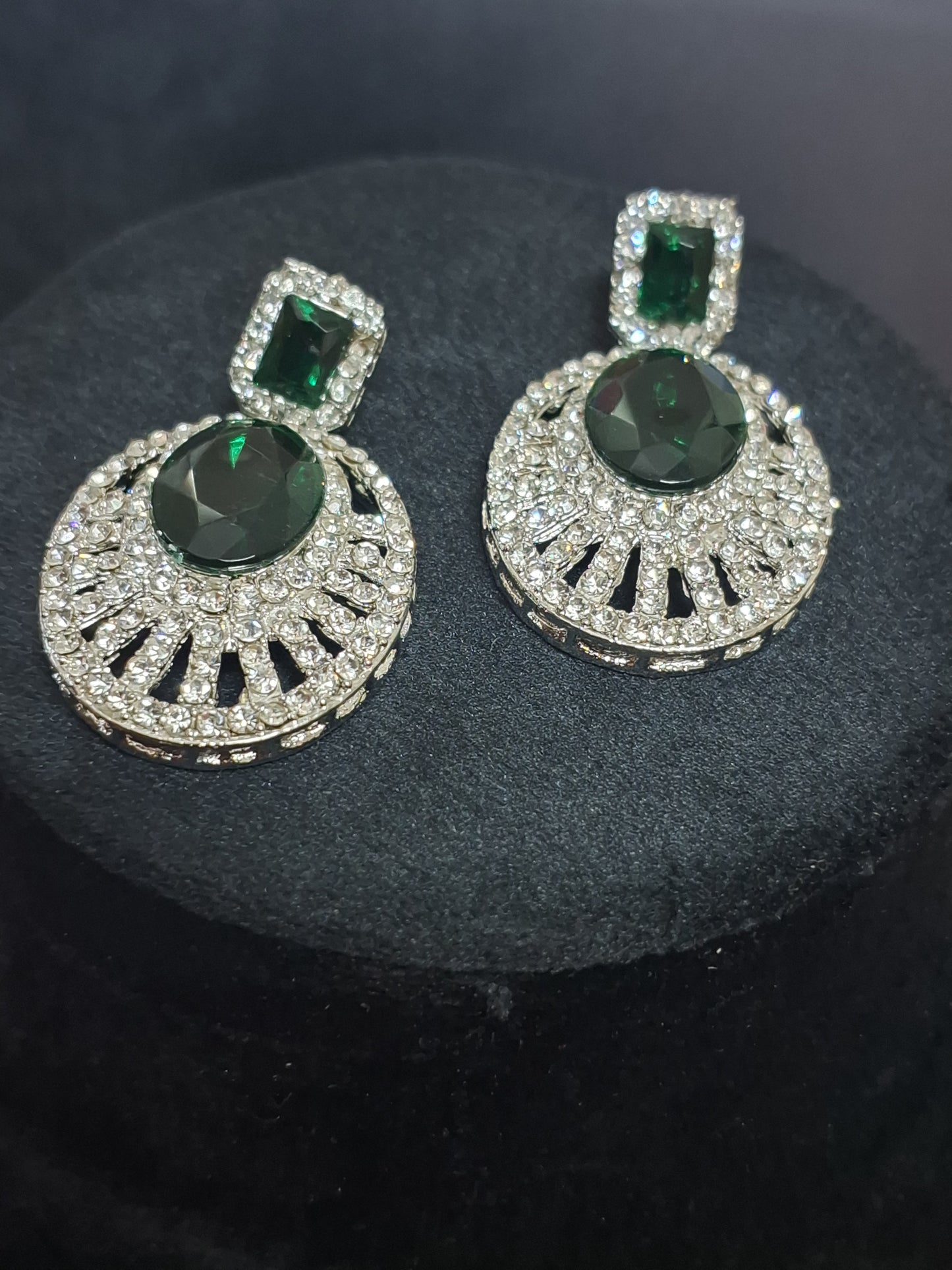 Green Colour Diamond work Pendant Necklace with Earring