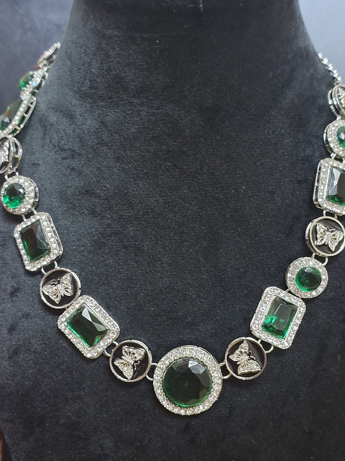 Green Colour Diamond work Pendant Necklace with Earring