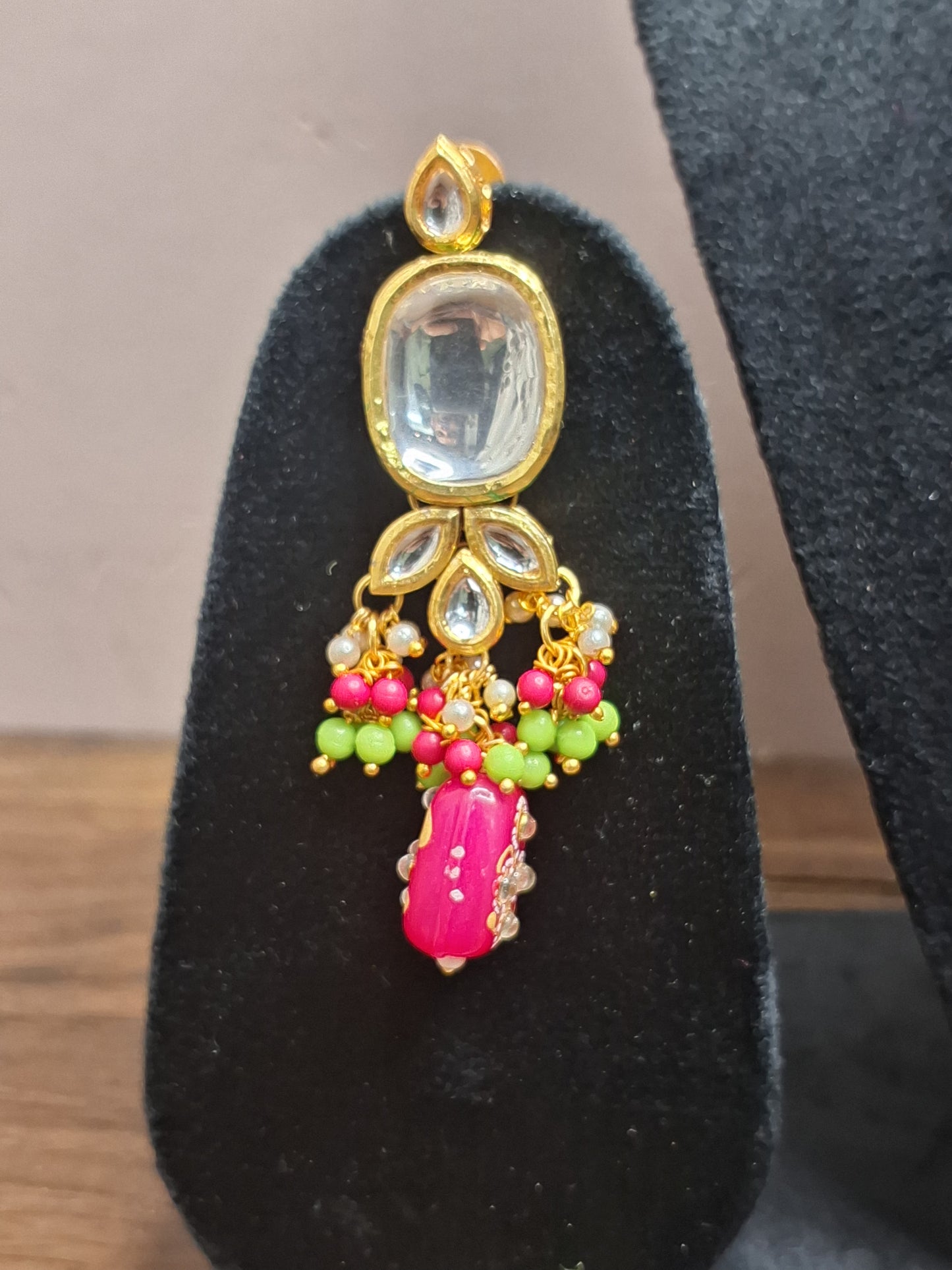 Pink Colour Gold Plated Kundan Necklace with Earring