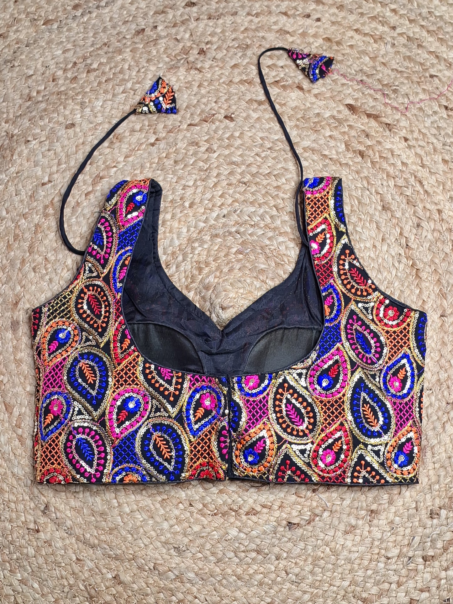 Black Colour Designer Women Padded Blouse with Multi Colour Thread & Sequence work and Sleeve Attached (36 Inch Bust Size)
