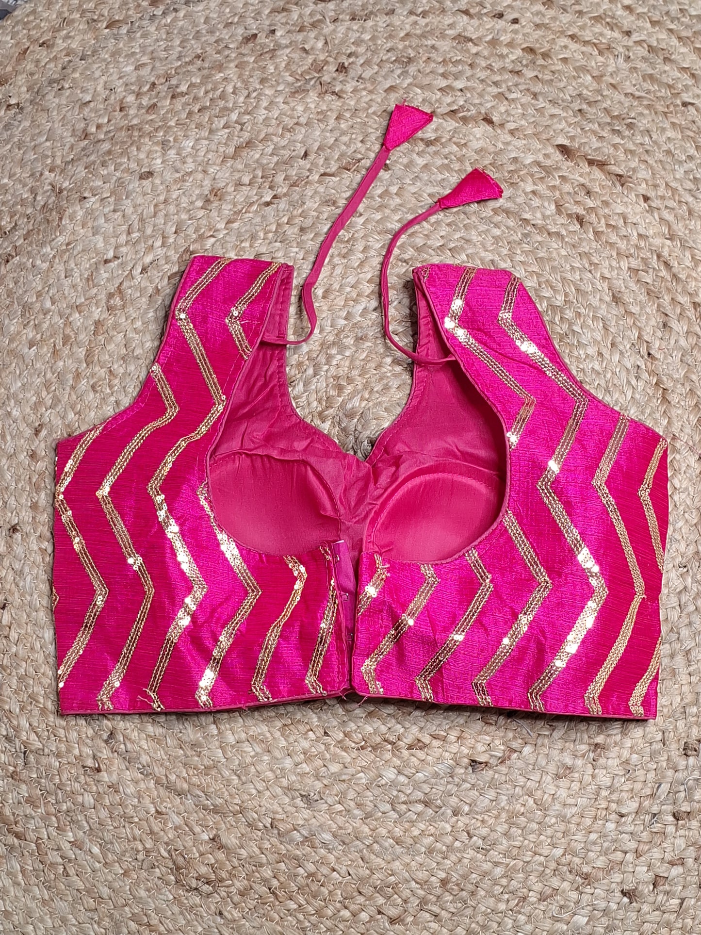 Pink Colour Designer Women Padded Blouse with Sequence work (38 Inch Bust Size with 2 Inch Margin both side, customer can alter as per their need)
