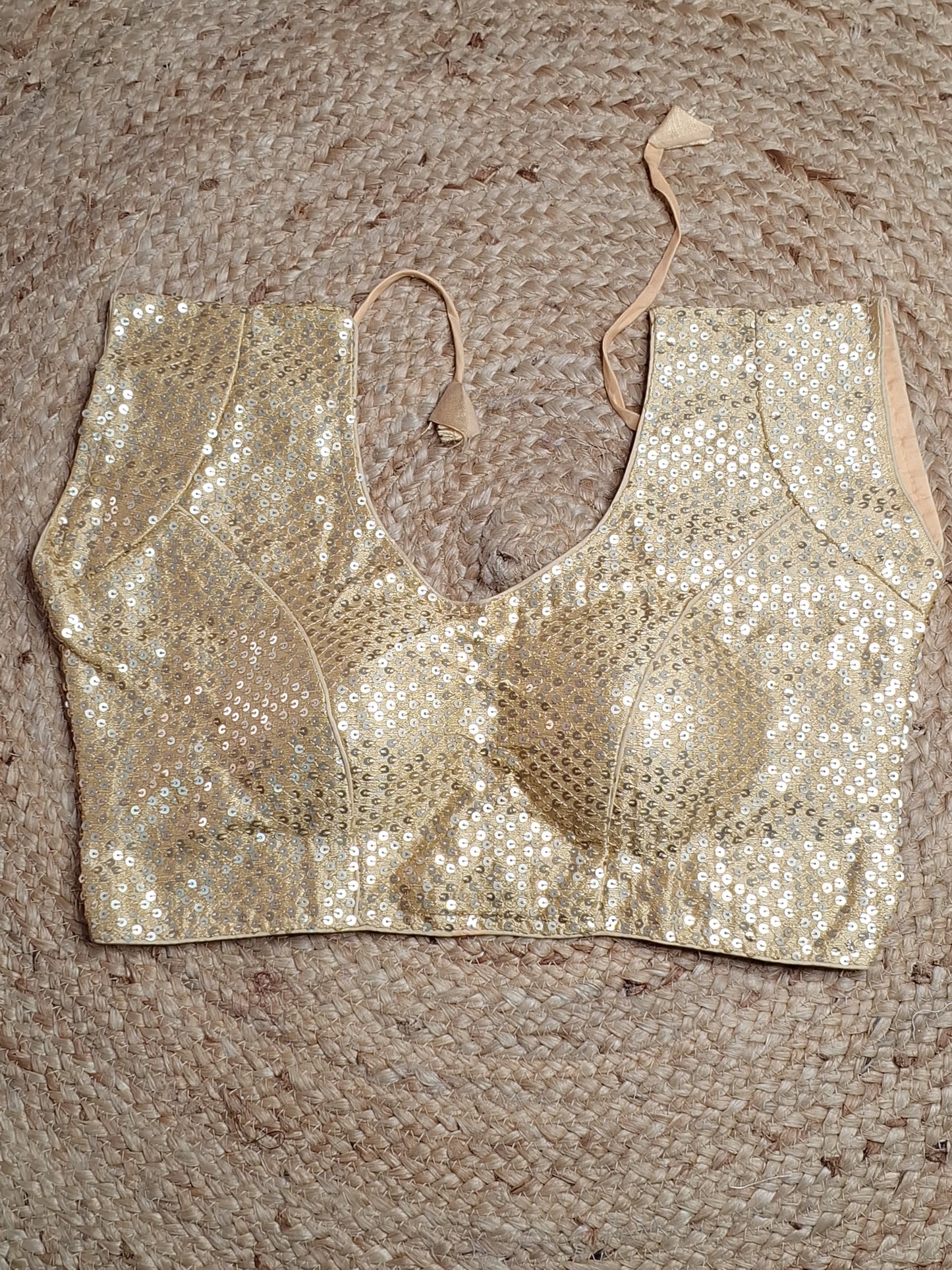 Golden Colour Designer Women Padded Blouse with Sequence work (36 Inch Bust Size)