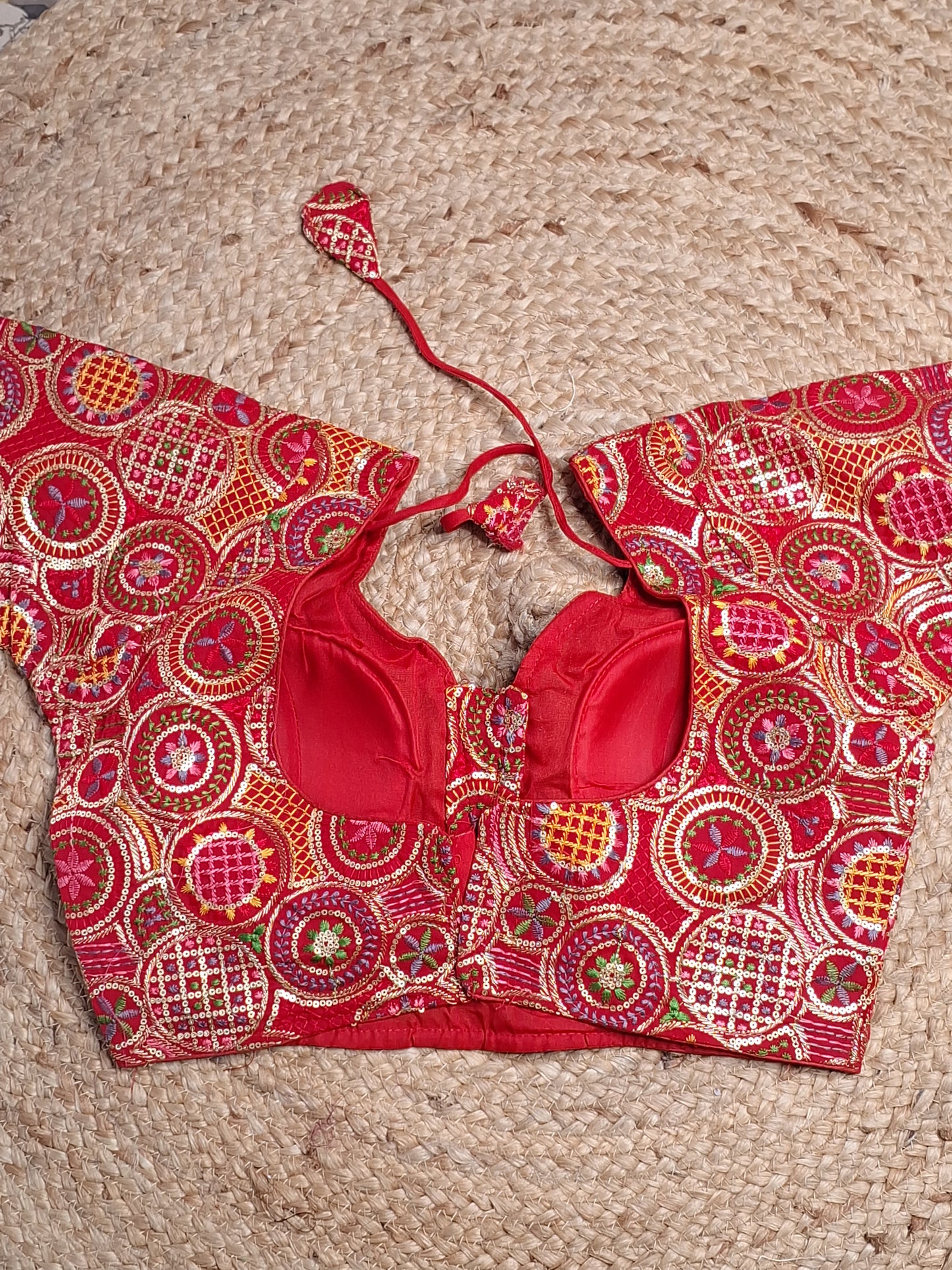Red Colour Designer Women Padded Blouse with Multi Colour Thread & Sequence work (40 Inch Bust Size with 2 Inch Margin both side, customer can alter as per their need)