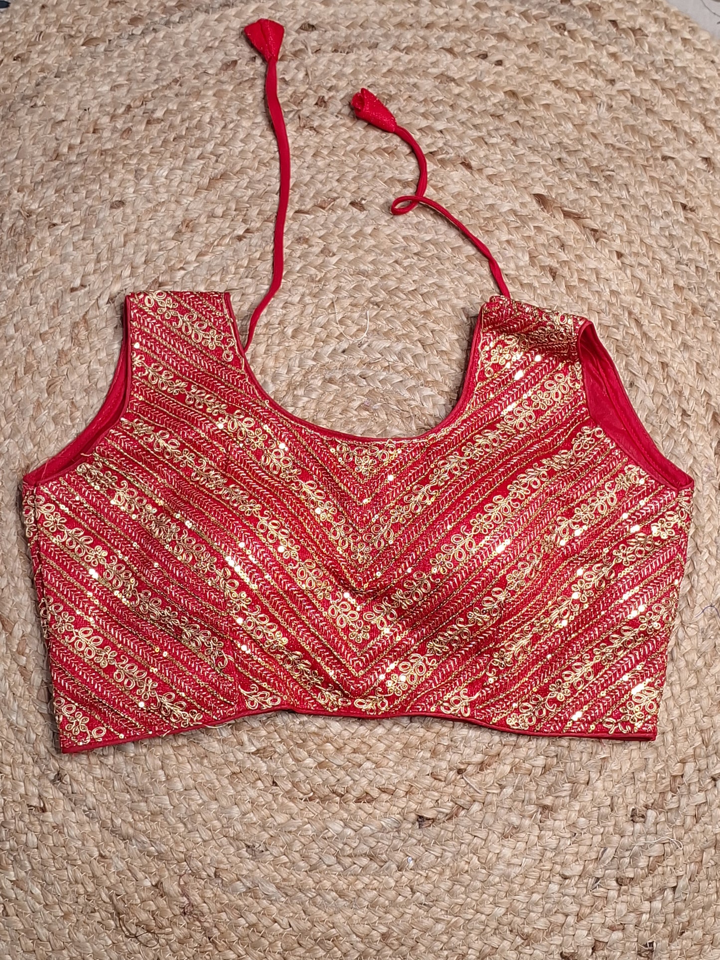Red Colour Designer Women Padded Blouse with Thread & Sequence work (38 Inch Bust Size with 2 Inch Margin both side, customer can alter as per their need)