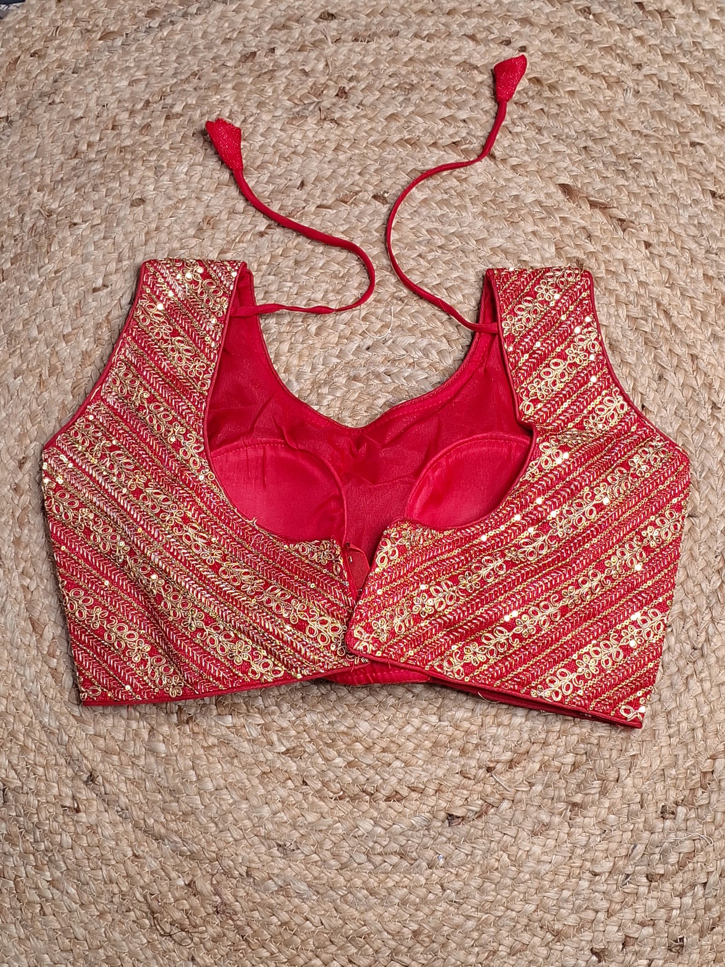 Red Colour Designer Women Padded Blouse with Thread & Sequence work (38 Inch Bust Size with 2 Inch Margin both side, customer can alter as per their need)