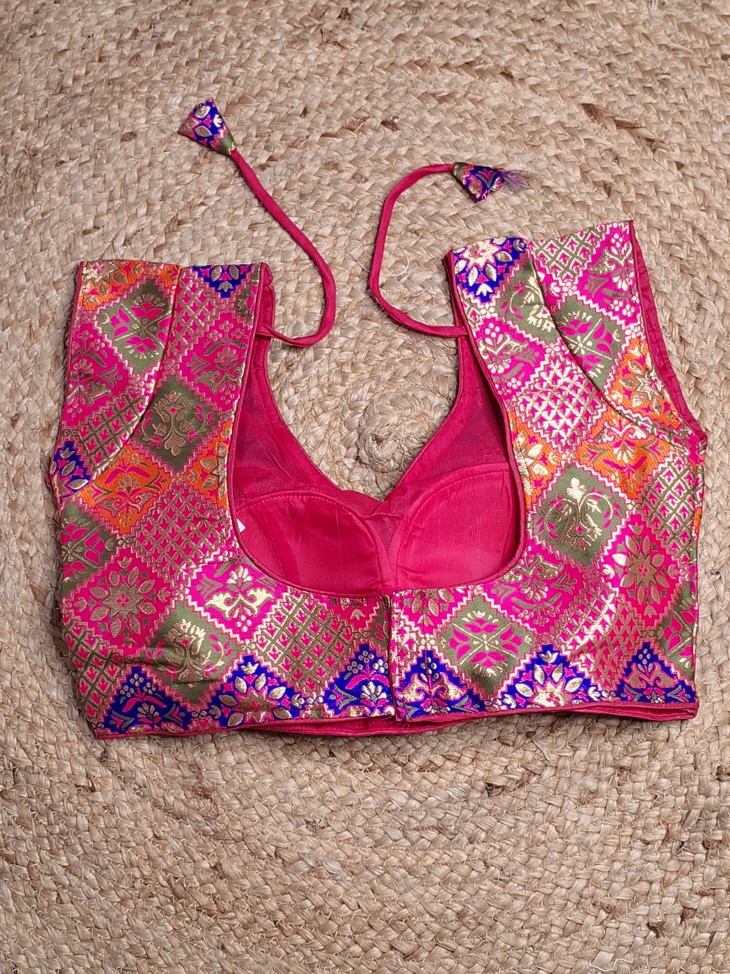 Pink Colour Women Padded Banarasi Blouse (36 Inch Bust Size with 2 Inch Margin both side, customer can alter as per their need)