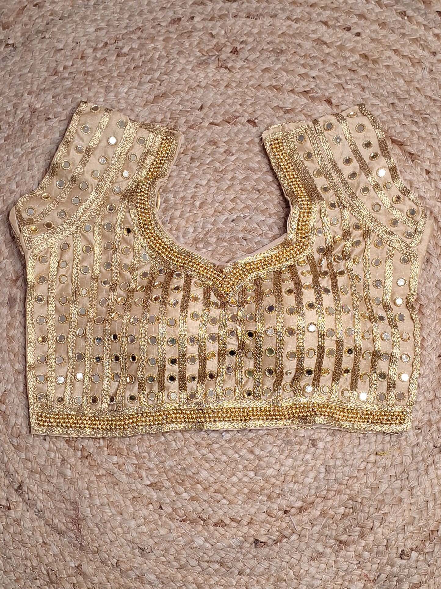 Golden Colour Women Padded Blouse with Pearl and Mirror work (36 Inch Bust Size)