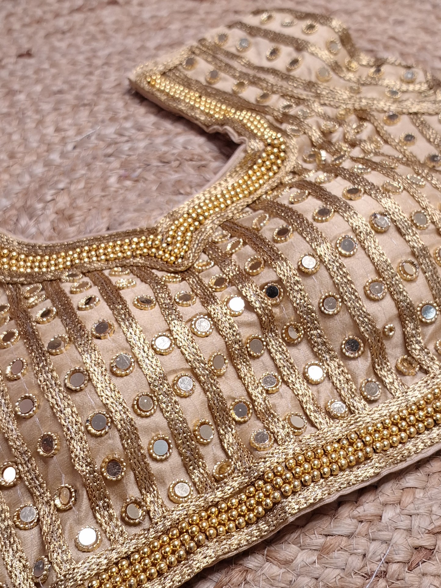 Golden Colour Women Padded Blouse with Pearl and Mirror work (36 Inch Bust Size)