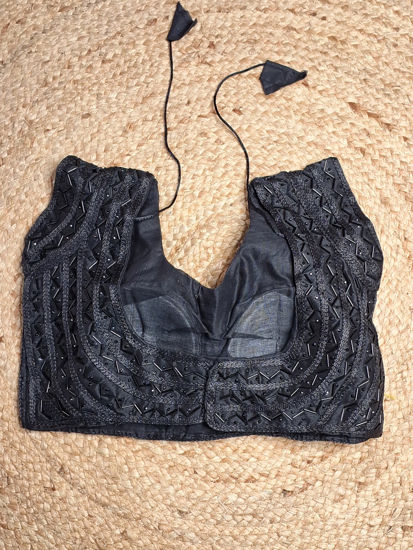 Black Colour Designer Women Padded Blouse with Moti & Lace Work (36 Inch Bust Size with 1 Inch Margin both side, customer can alter as per their need)