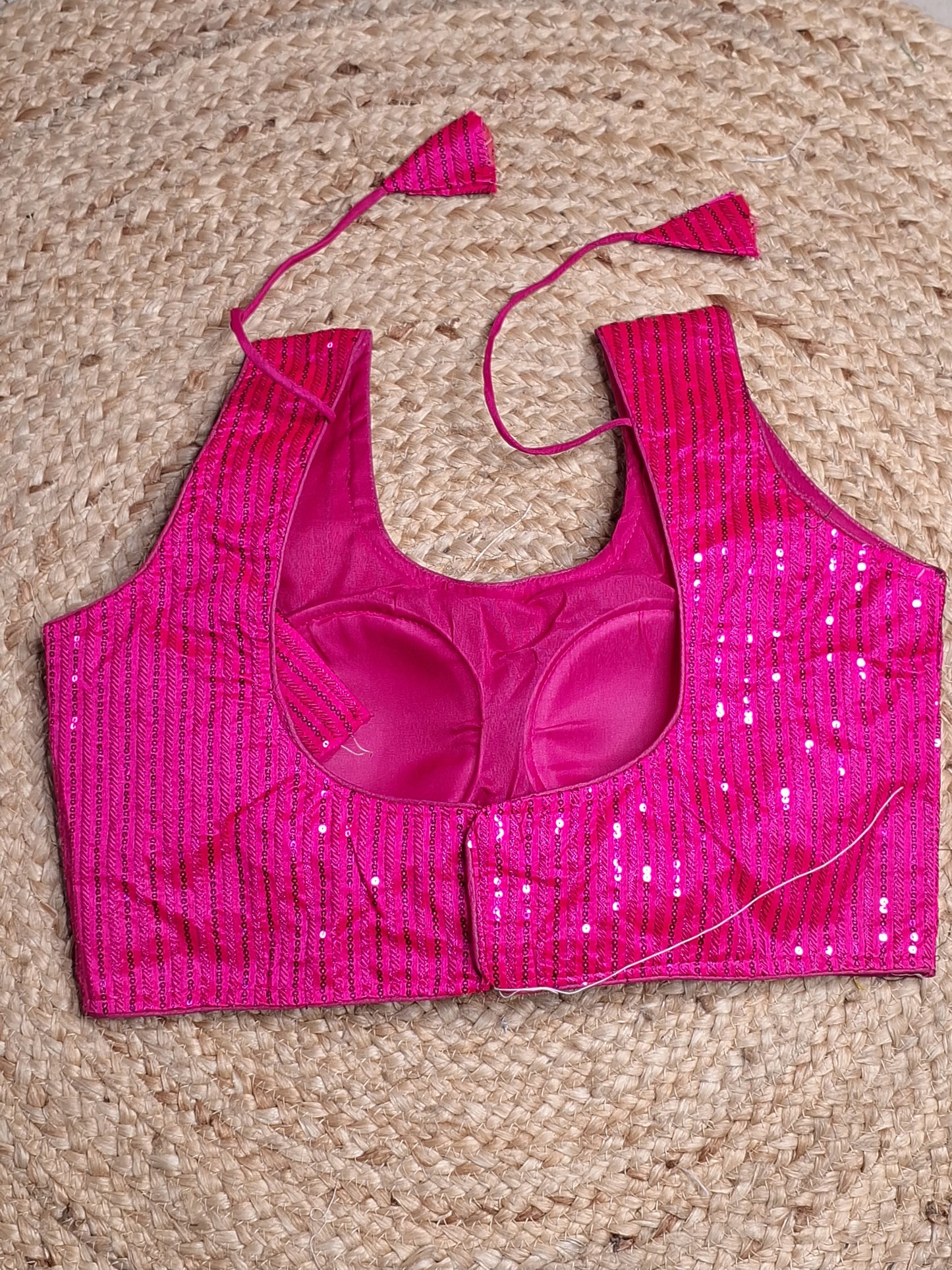 Pink Colour Designer Women Padded Blouse with Sequence work (34 Inch Bust Size with 2 Inch Margin both side, customer can alter as per their need)