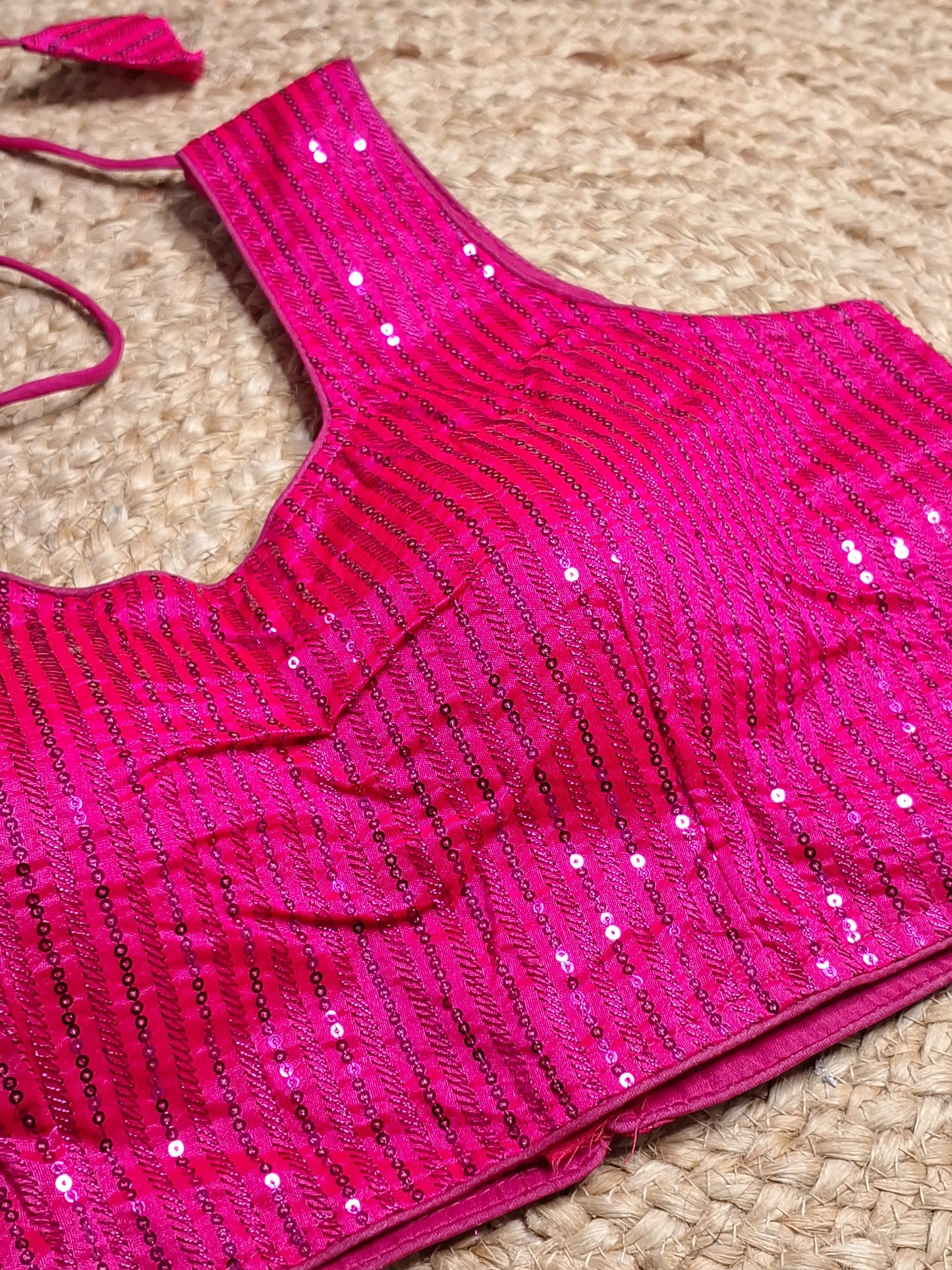 Pink Colour Designer Women Padded Blouse with Sequence work (34 Inch Bust Size with 2 Inch Margin both side, customer can alter as per their need)