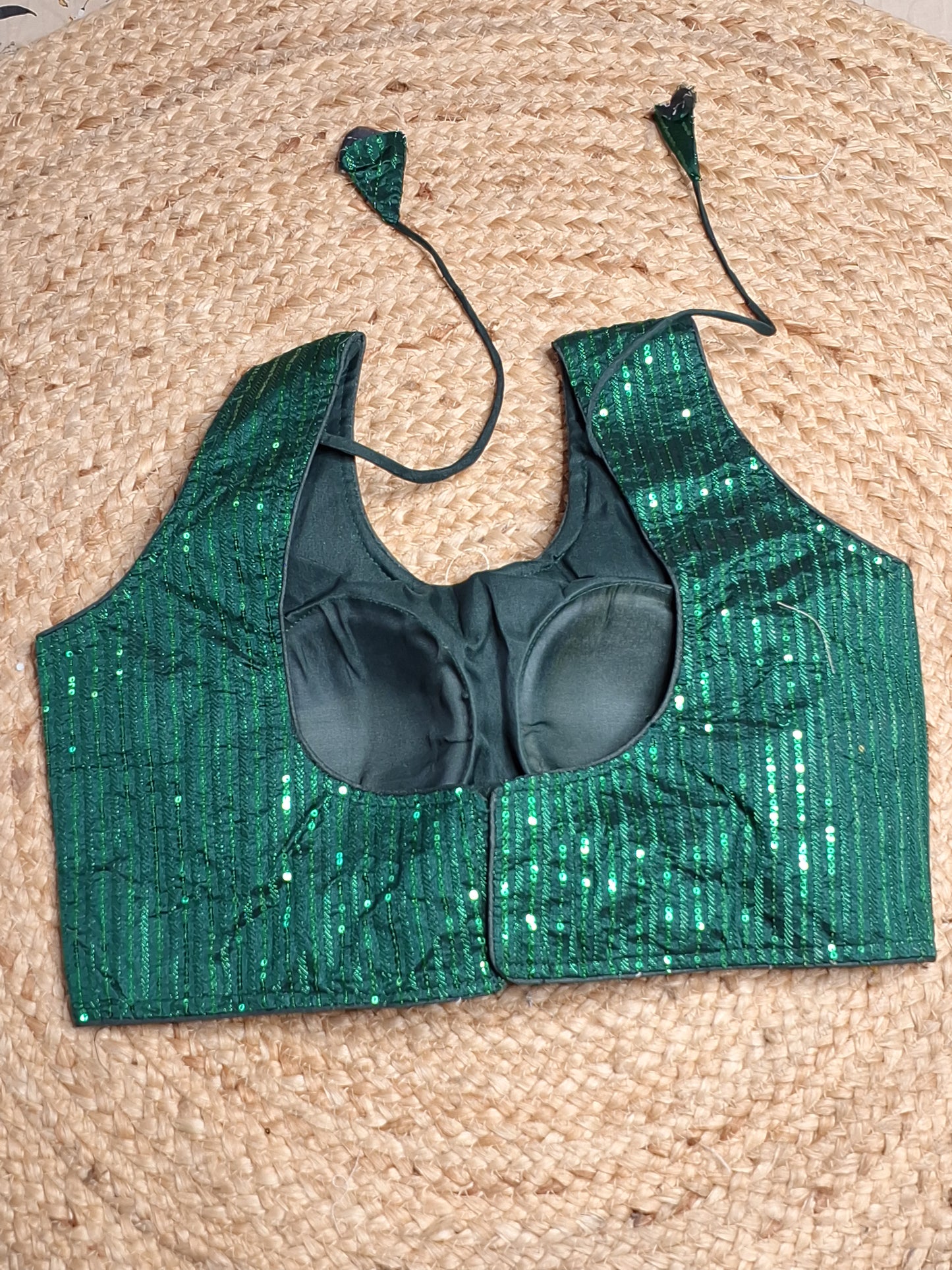 Green Colour Designer Women Padded Blouse with Sequence work (34 Inch Bust Size with 2 Inch Margin both side, customer can alter as per their need)