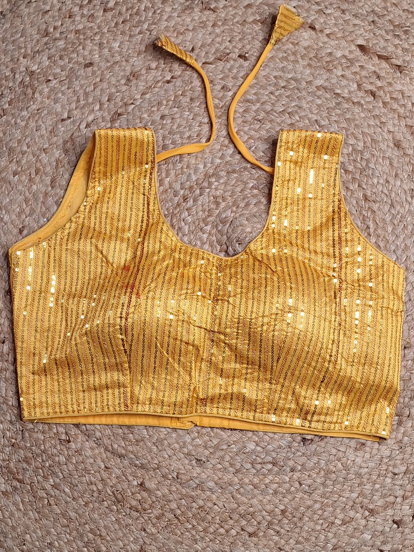 Yellow Designer Women Padded Blouse with Sequence work (34 Inch Bust Size with 2 Inch Margin both side, customer can alter as per their need)