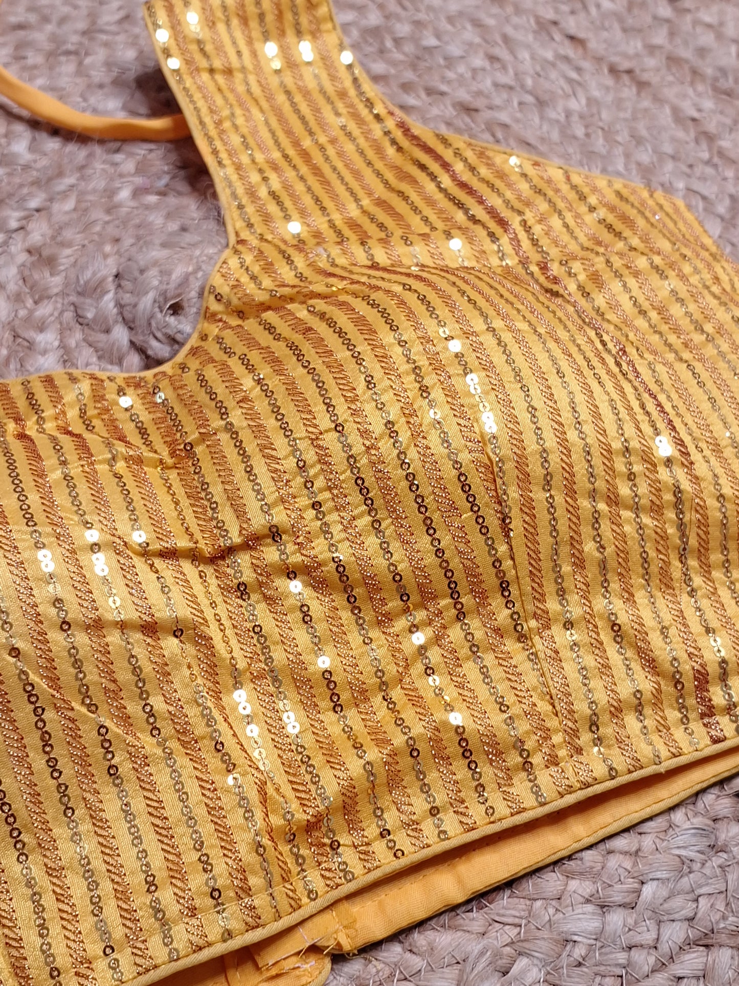 Yellow Designer Women Padded Blouse with Sequence work (34 Inch Bust Size with 2 Inch Margin both side, customer can alter as per their need)