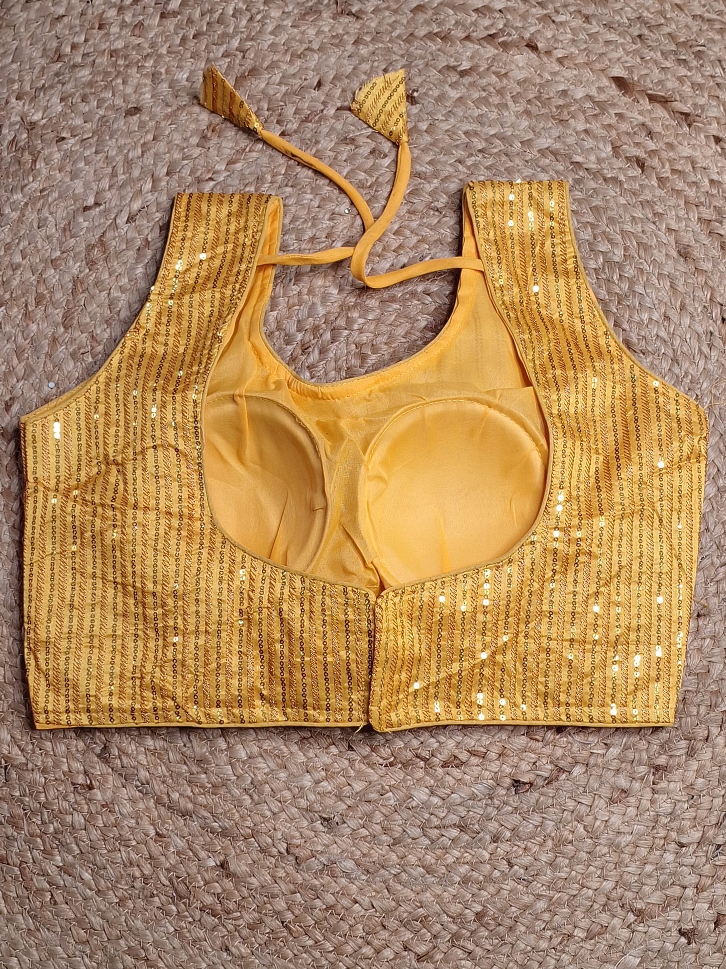 Yellow Designer Women Padded Blouse with Sequence work (34 Inch Bust Size with 2 Inch Margin both side, customer can alter as per their need)