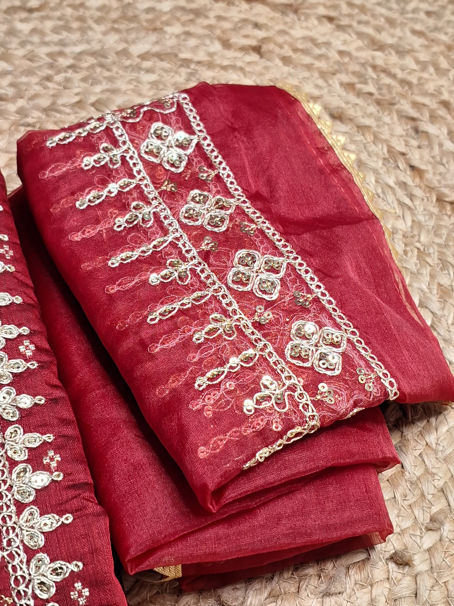 Maroon Colour Unstitched Suit Fabric with Zari & Sequence Work with Dupatta