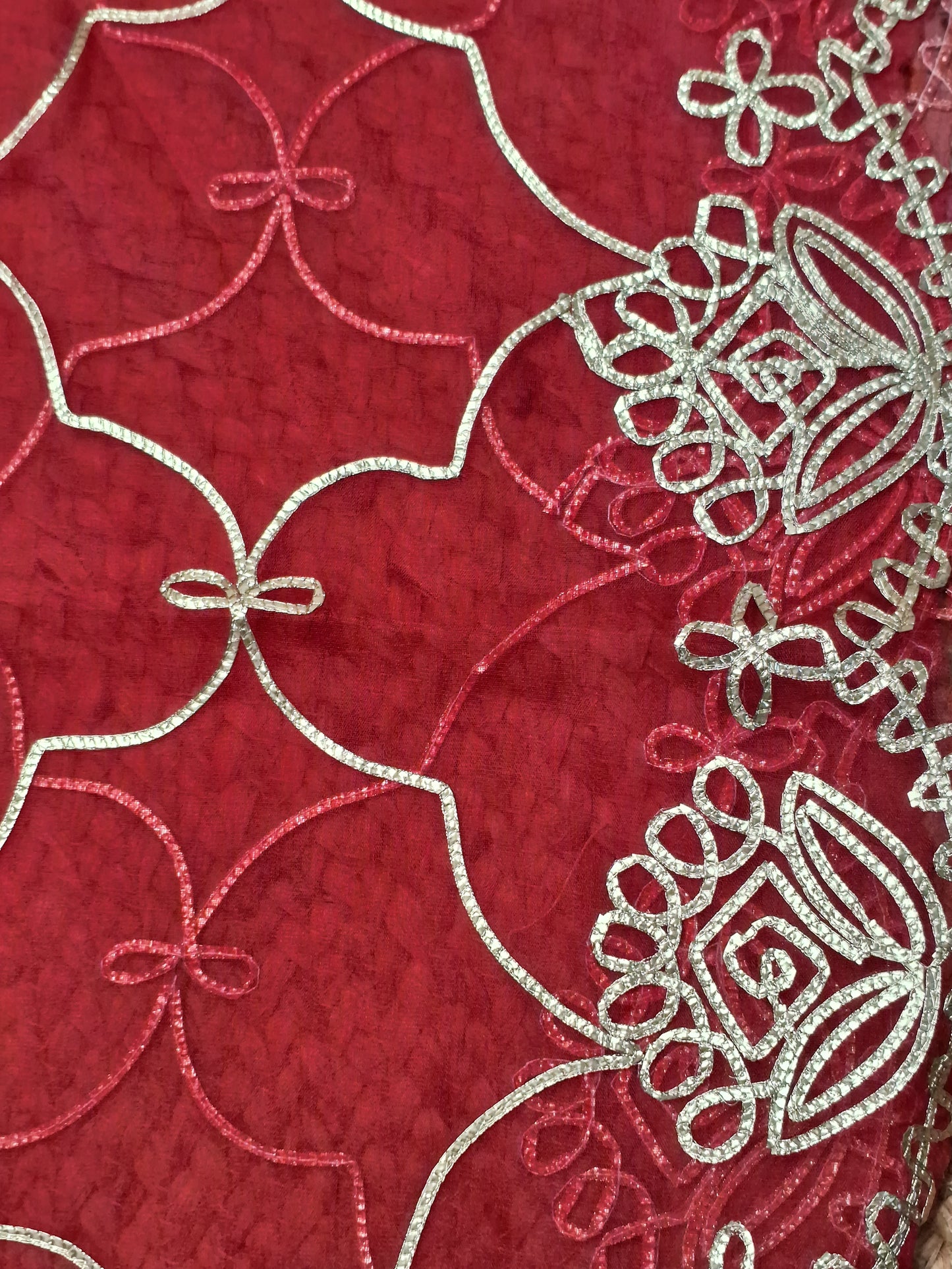 Red Colour Unstitched Suit Silk Fabric with Zari & Sequence Work with Dupatta