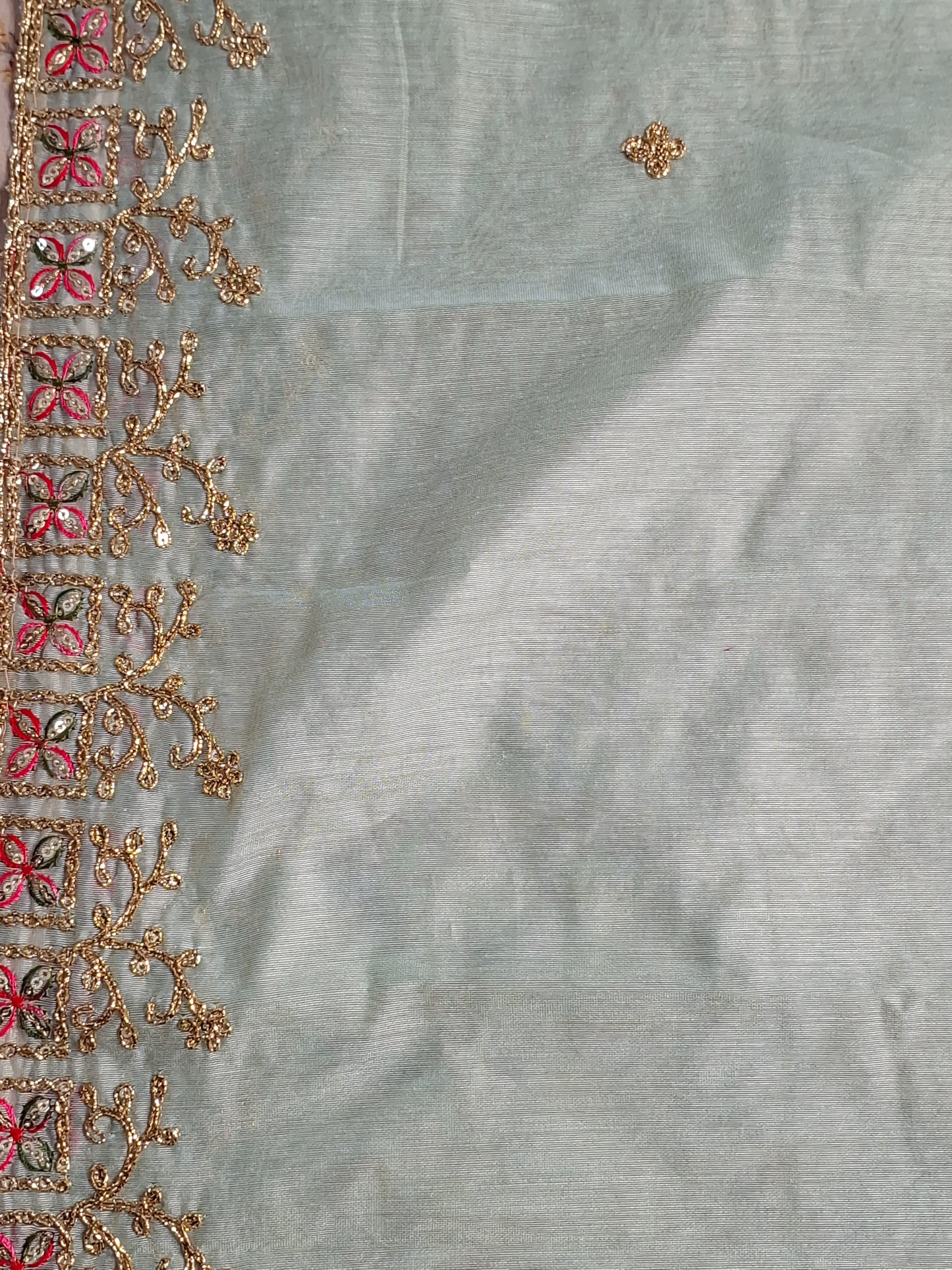 Pista Green Colour Chanderi Cotton Zari Work Unstitched Suit Fabric with Dupatta