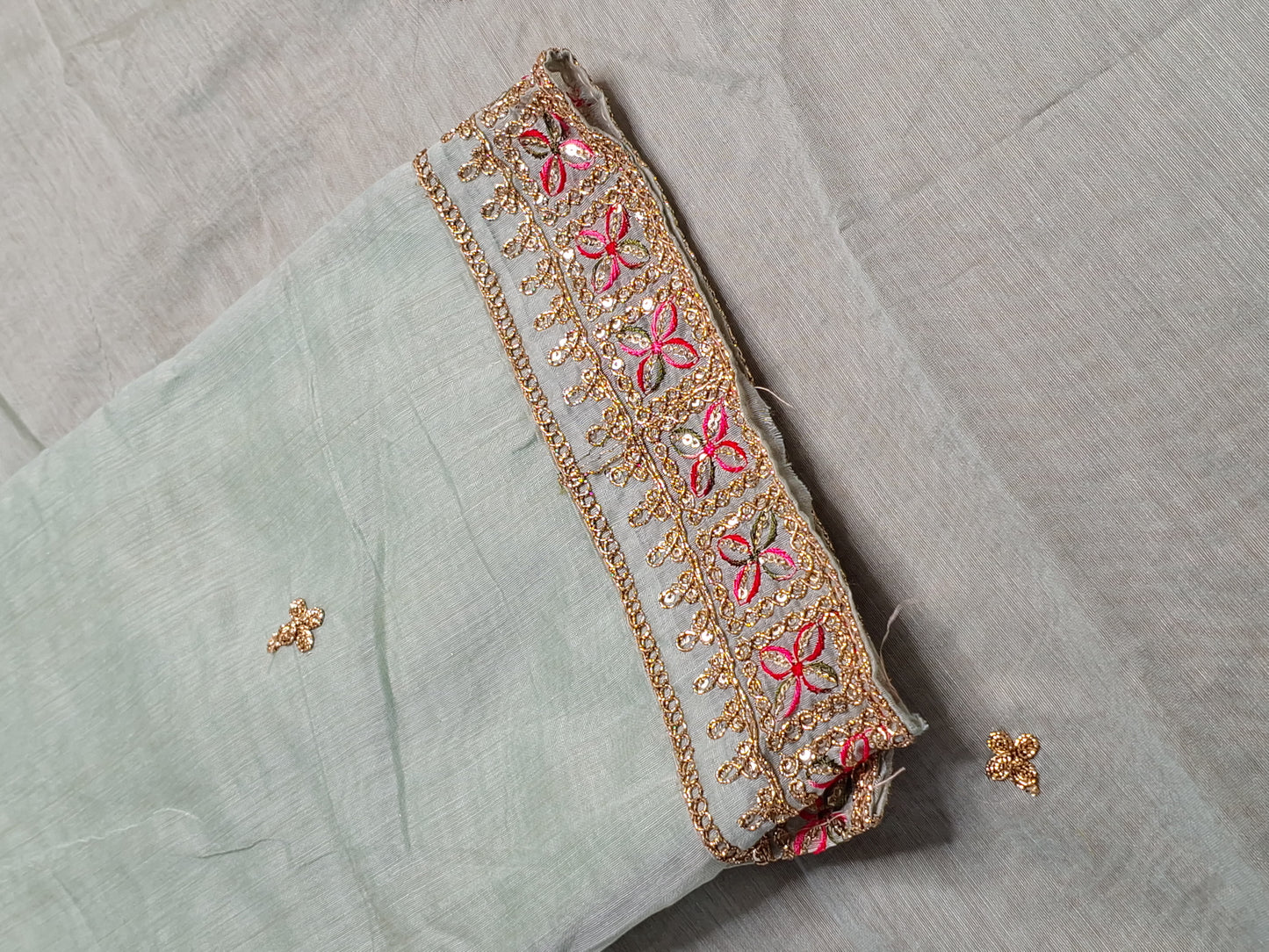 Pista Green Colour Chanderi Cotton Zari Work Unstitched Suit Fabric with Dupatta