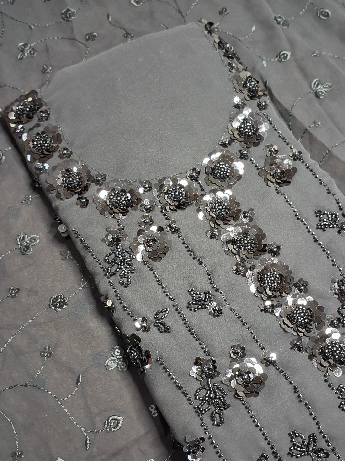 Black Colour Georgette Sequence Work Unstitched Suit Fabric with Dupatta