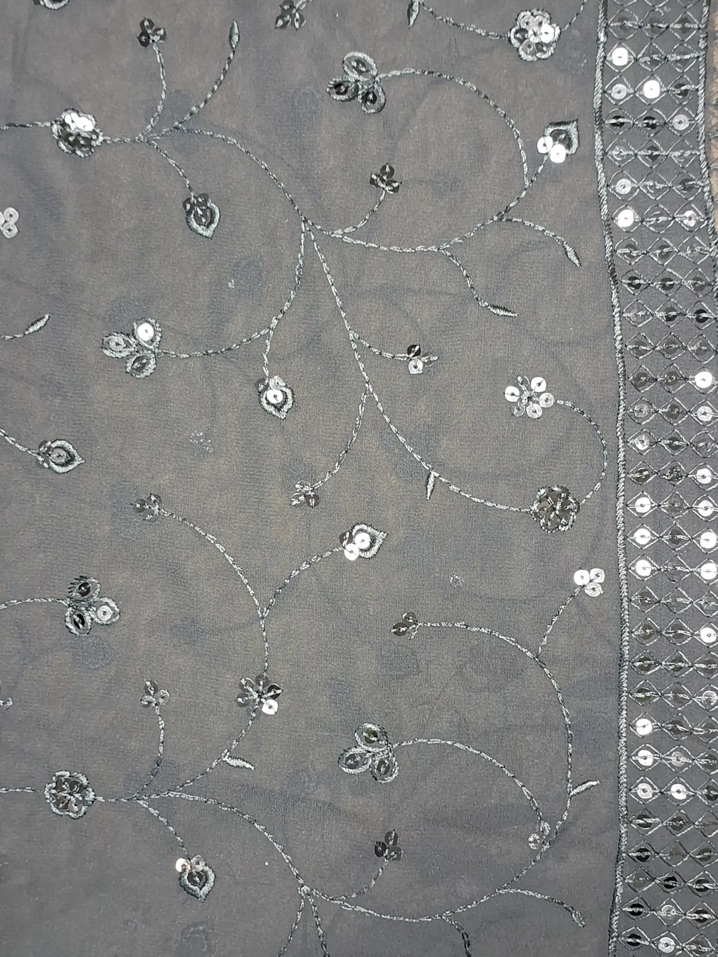 Black Colour Georgette Sequence Work Unstitched Suit Fabric with Dupatta