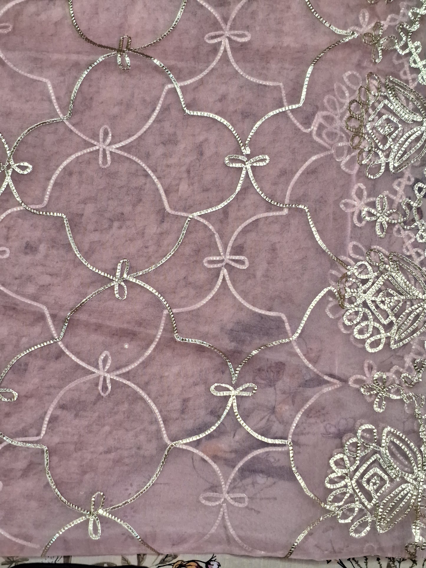 Pink Colour Gota Work Unstitched Suit Organza Fabric with Dupatta