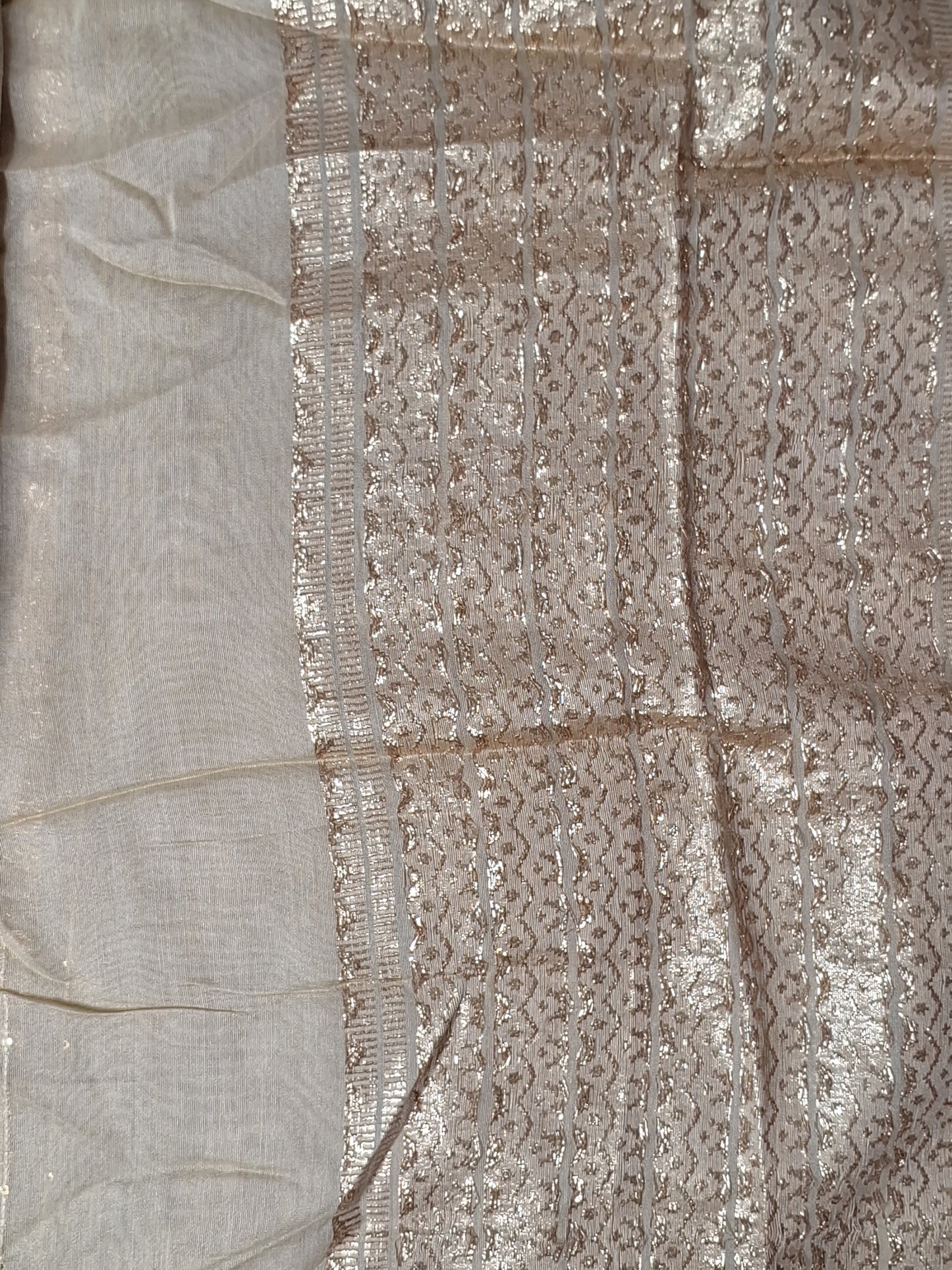 Golden Colour Gota & Thread Work Unstitched Suit Banarasi Fabric with Dupatta