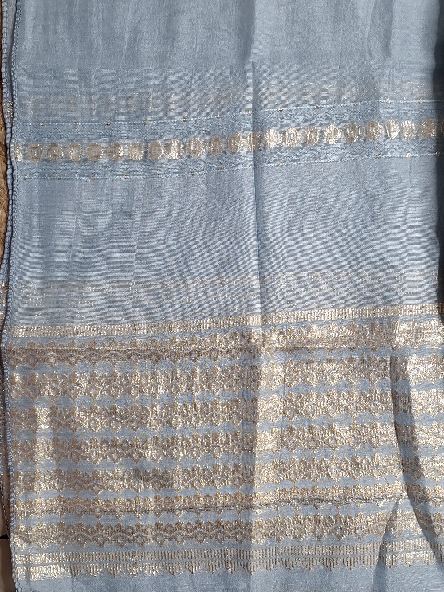 Powder Blue Colour Gota & Thread Work Unstitched Suit Banarasi Fabric with Dupatta