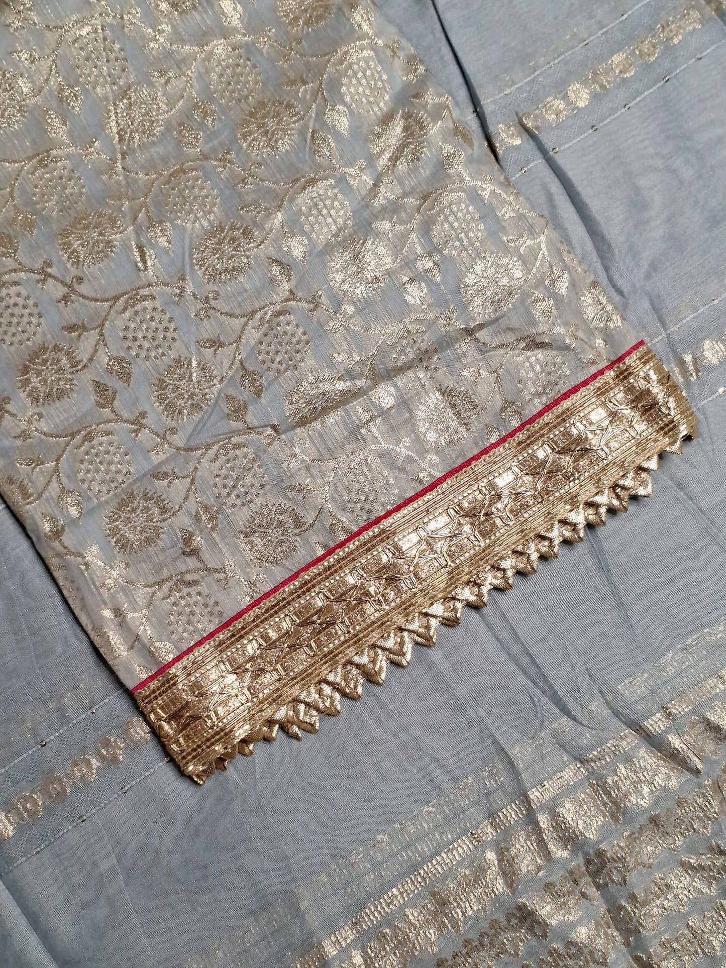 Powder Blue Colour Gota & Thread Work Unstitched Suit Banarasi Fabric with Dupatta