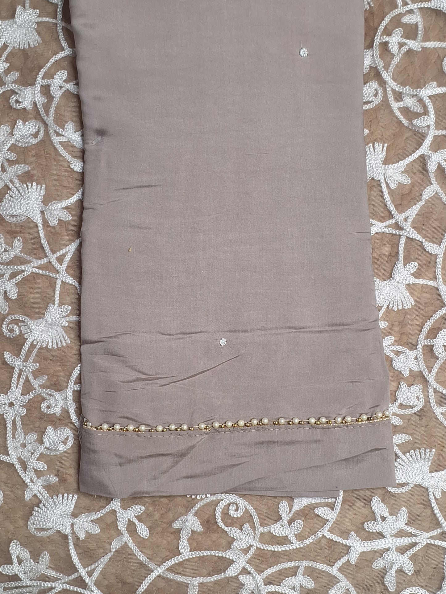 Coffee Brown Colour Moti Work Unstitched Suit Fabric with Dupatta