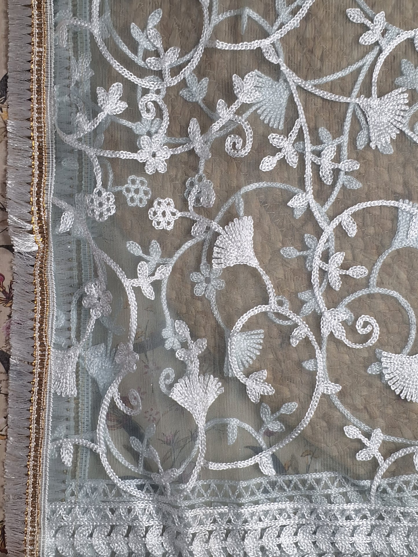 Mint Colour Moti Work Unstitched Suit Fabric with Dupatta