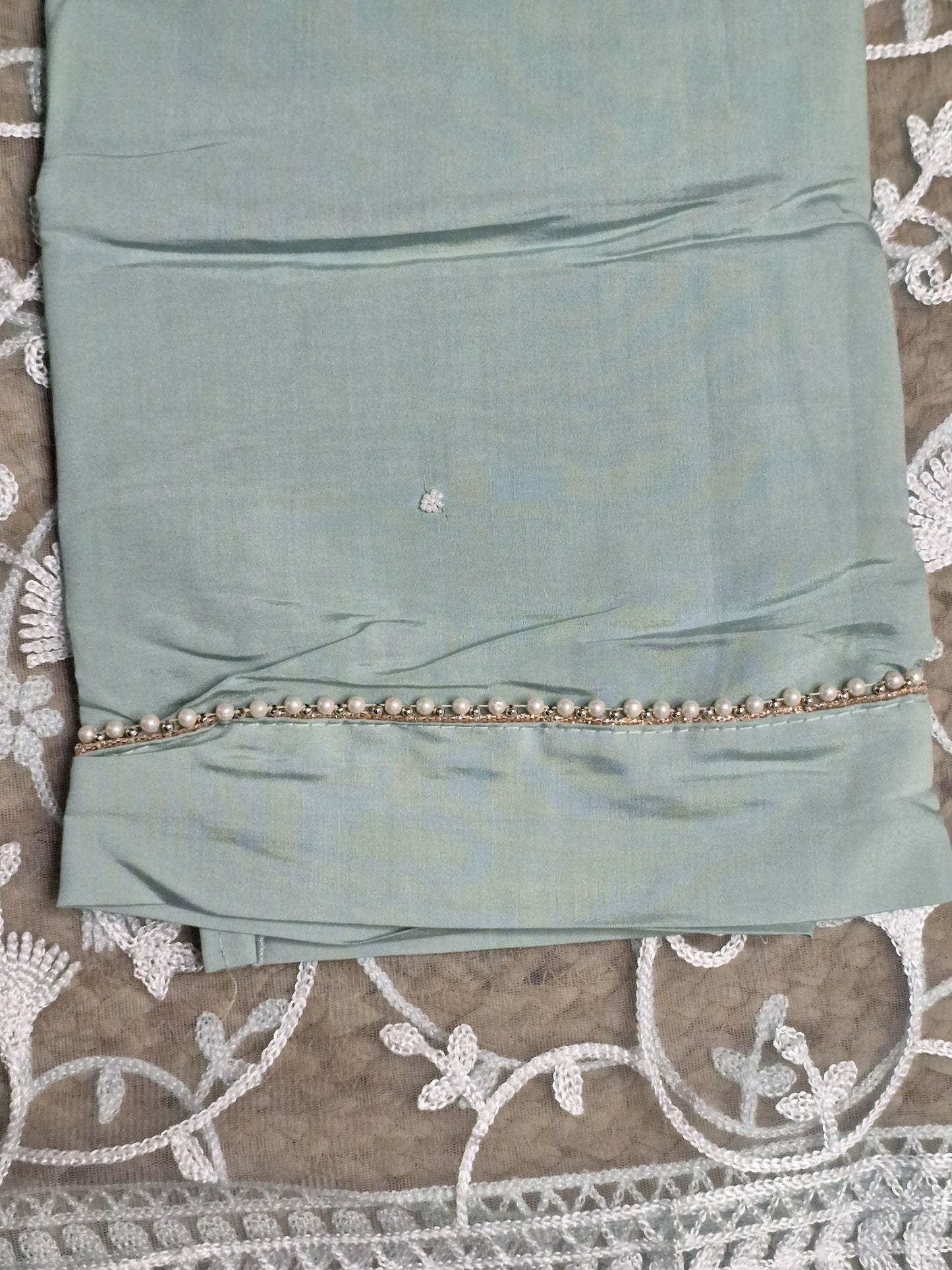 Mint Colour Moti Work Unstitched Suit Fabric with Dupatta