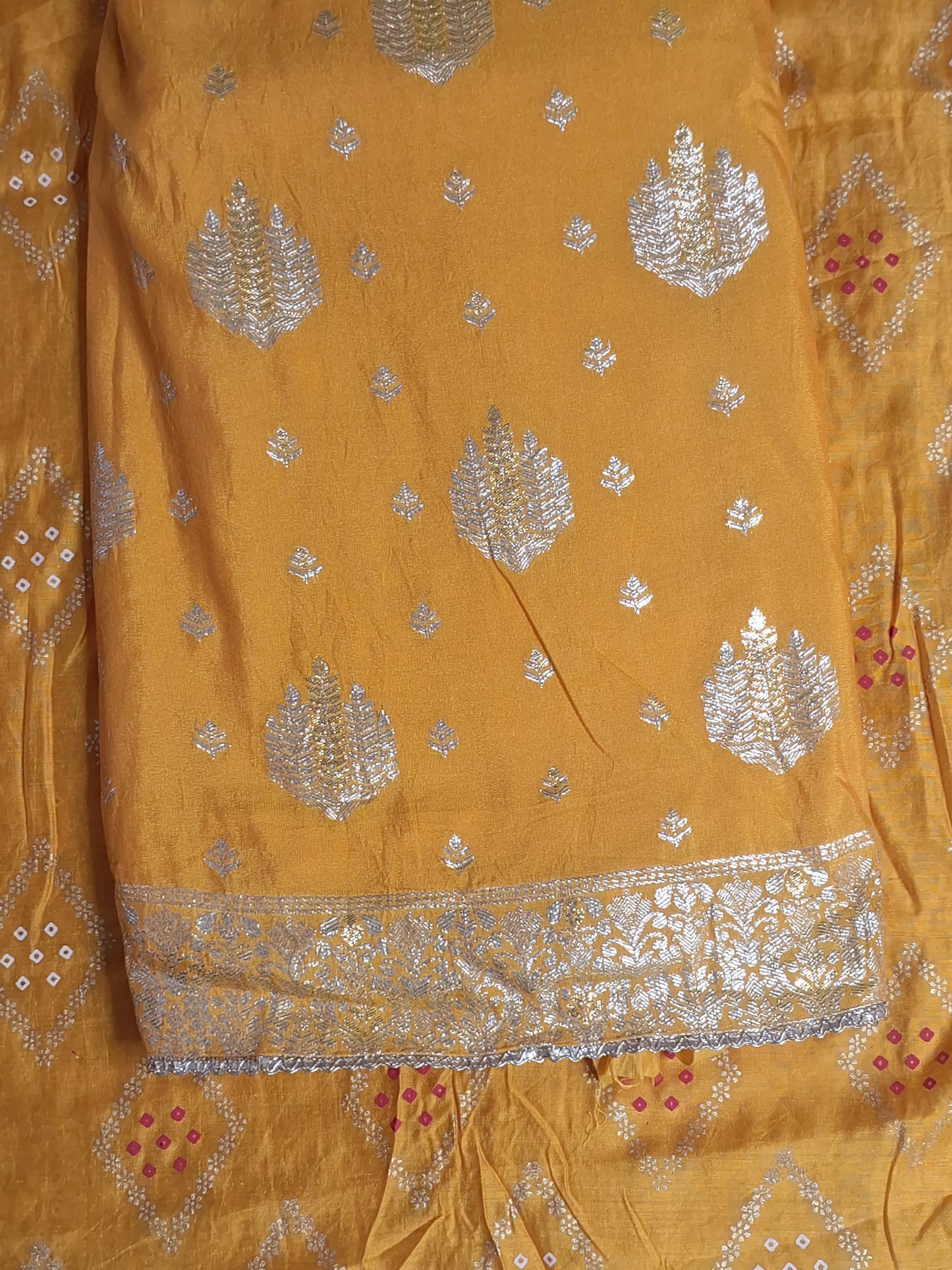 Yellow Colour Weaving Work Unstitched Suit Fabric with Dupatta