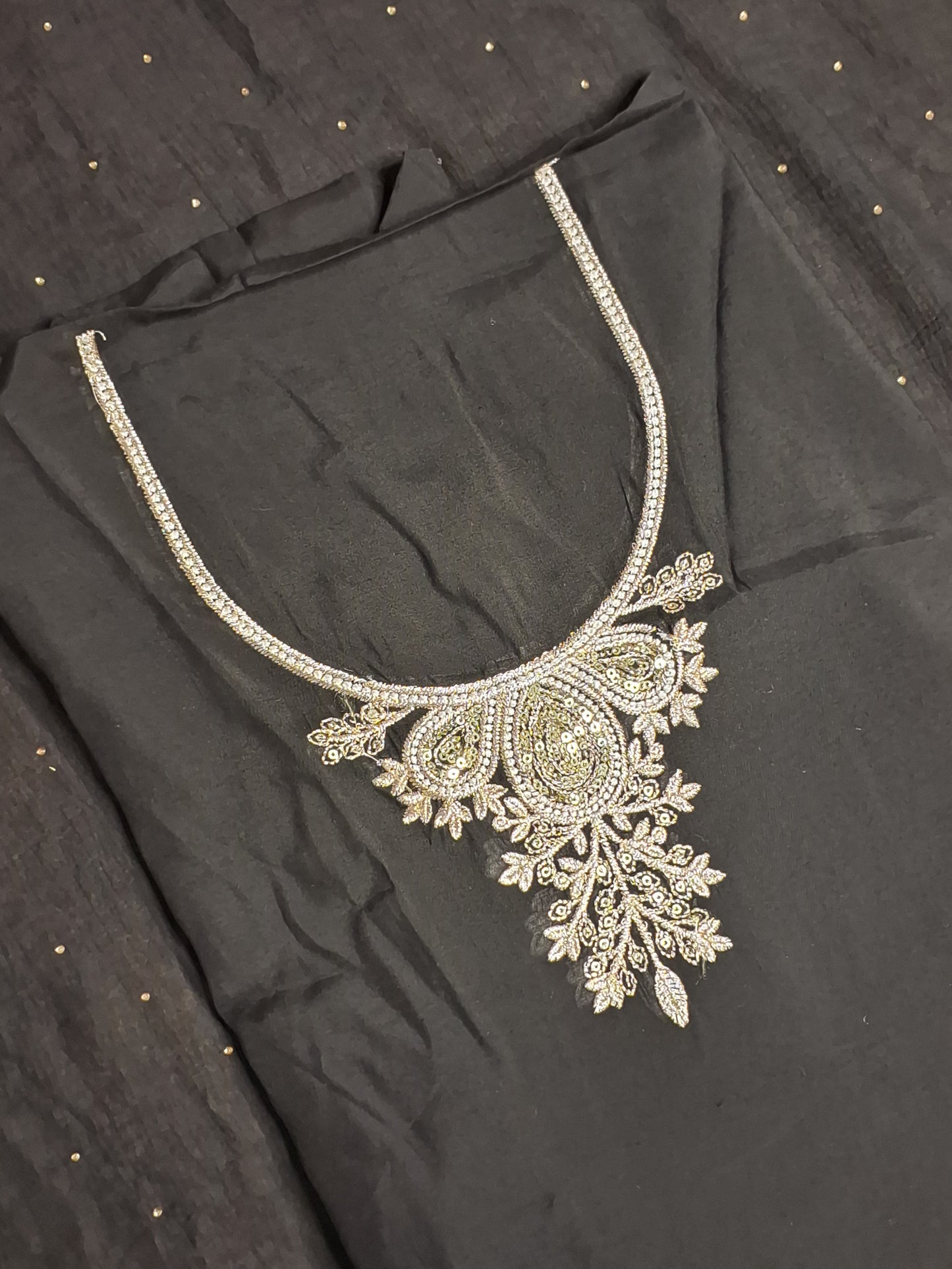 Black Colour Zari & Thread Work Unstitched Suit Fabric with Dupatta