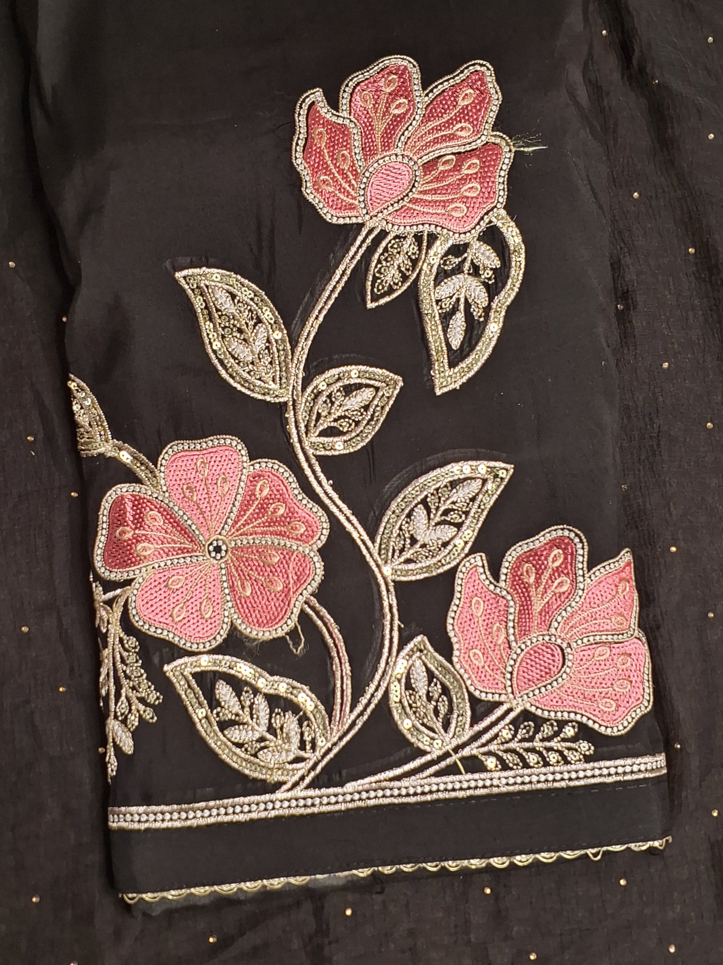 Black Colour Zari & Thread Work Unstitched Suit Fabric with Dupatta