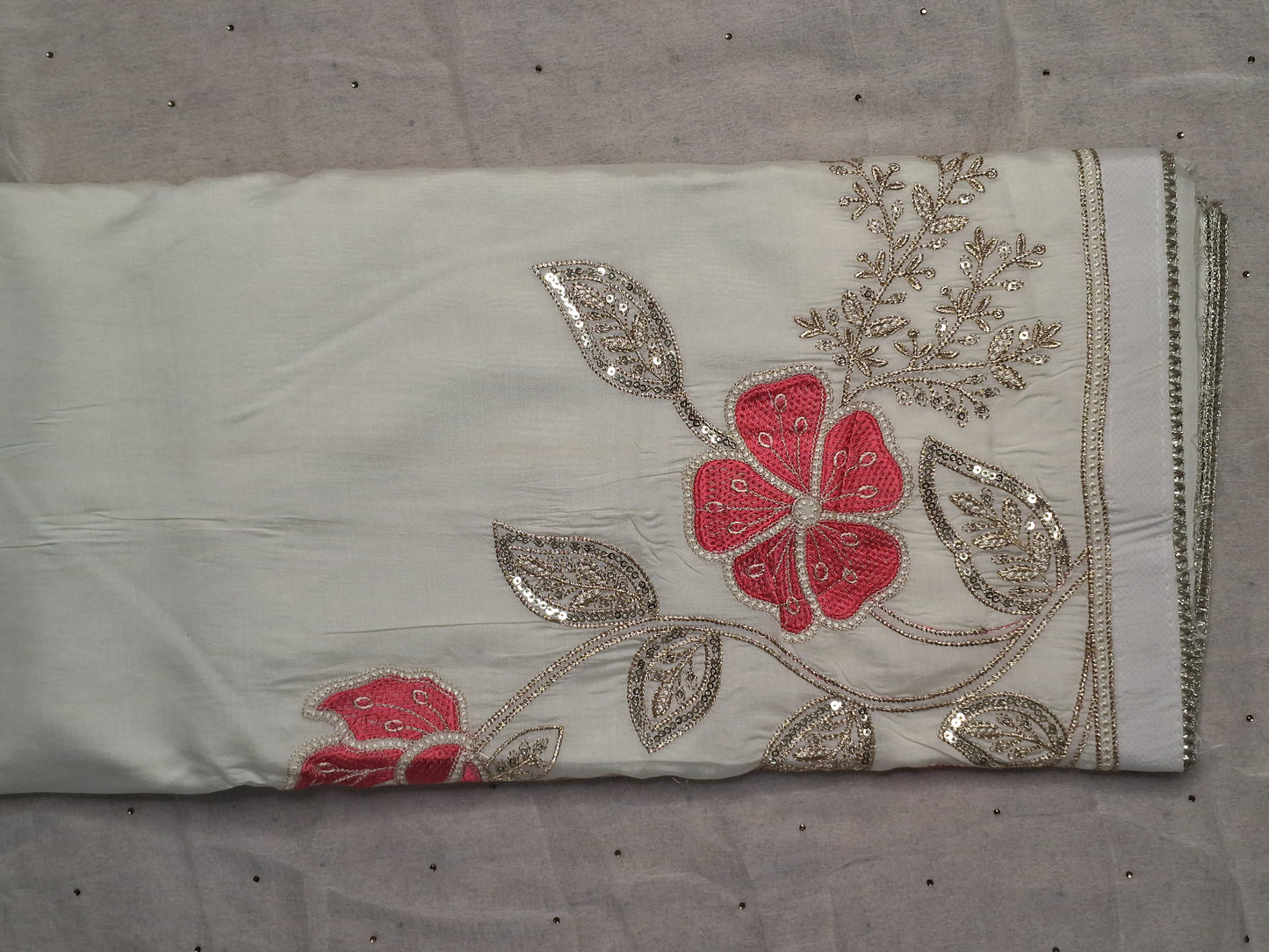 Off White Colour Zari & Thread Work Unstitched Suit Fabric with Dupatta