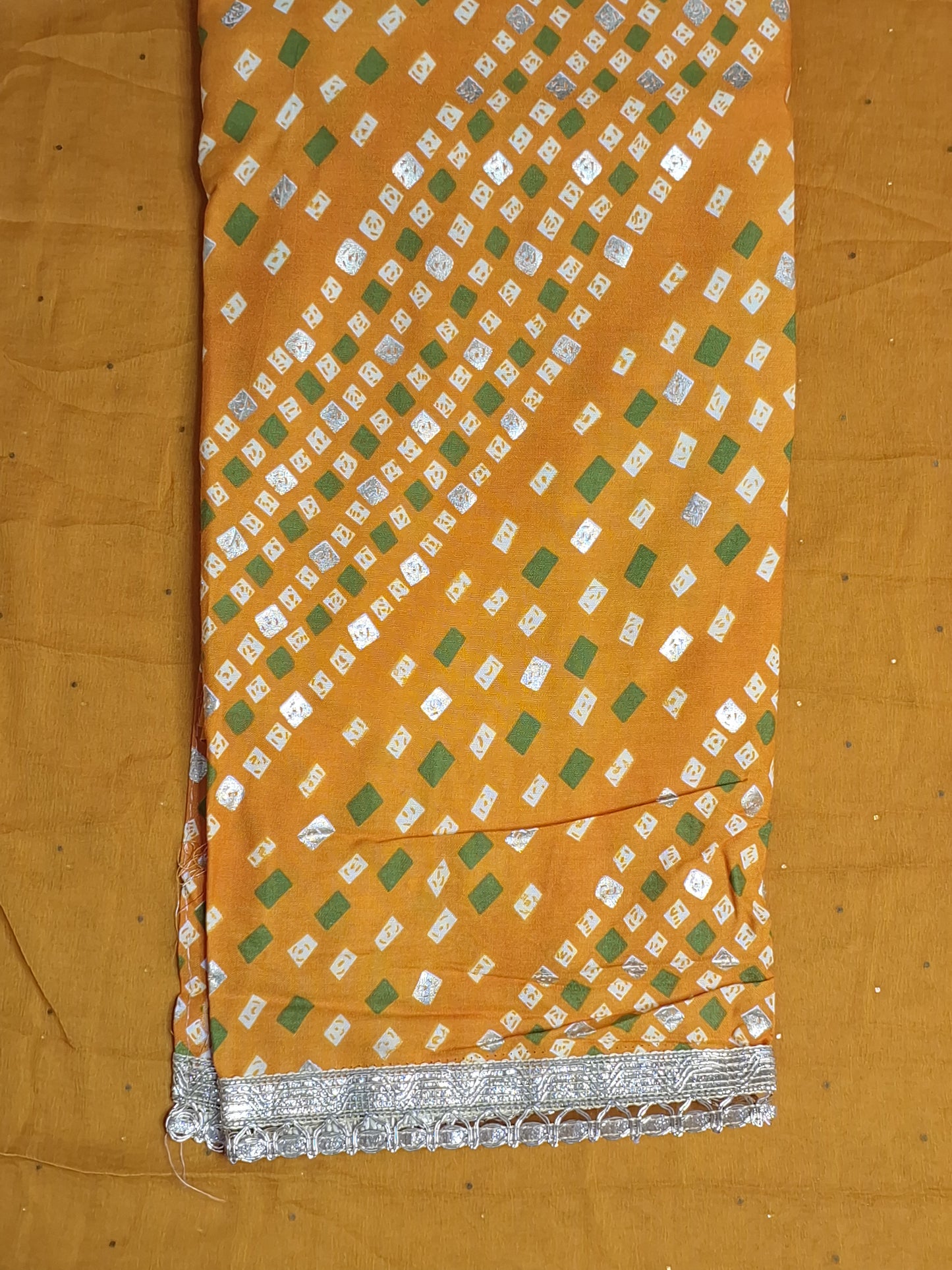 Mustard Colour Bandhani Work Unstitched Suit Fabric with Dupatta