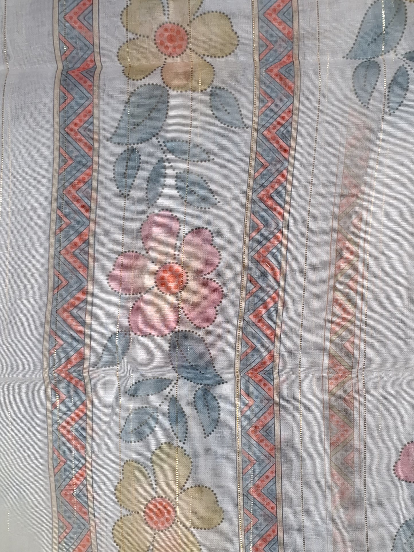 Cream Colour Digital print Unstitched Suit Fabric with Dupatta