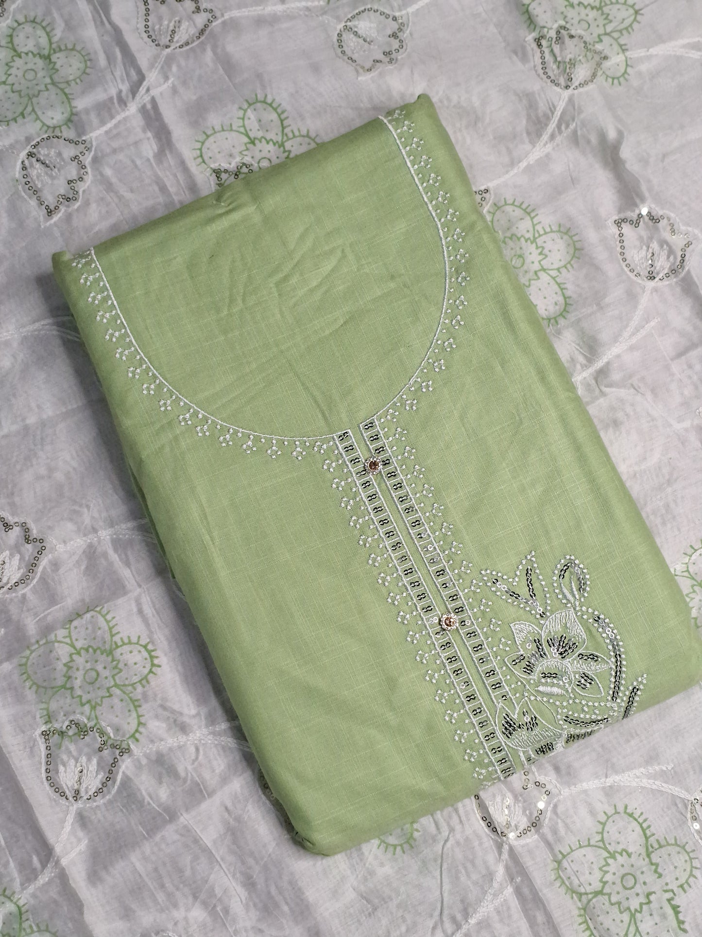 Pista Green Colour Unstitched Suit Fabric with Dupatta