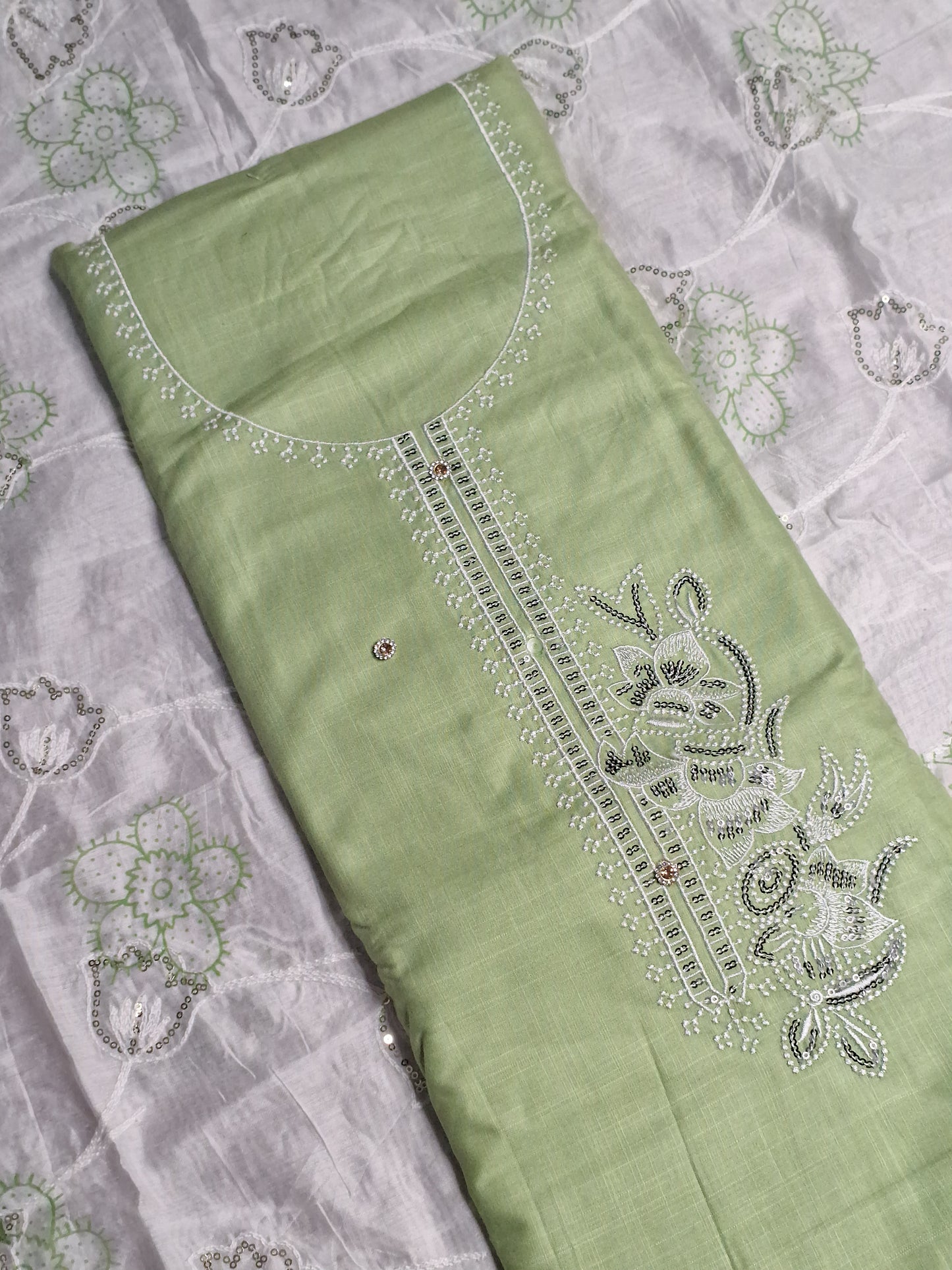 Pista Green Colour Unstitched Suit Fabric with Dupatta