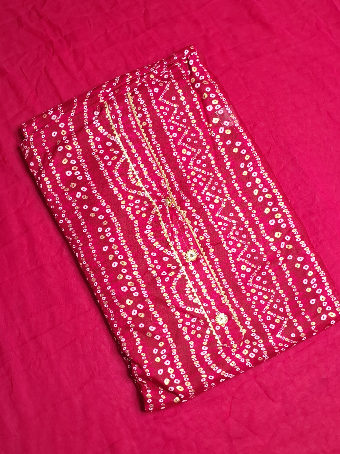 Dark Pink Colour Bandhani Unstitched Suit Rayon Fabric with Dupatta