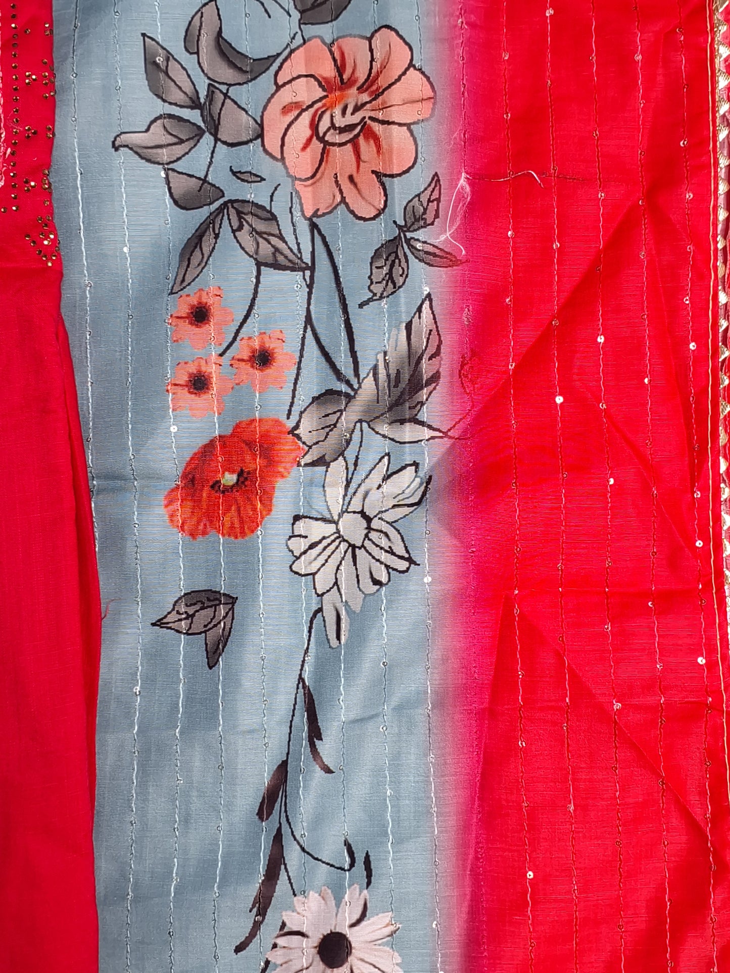 Red Colour Digital Print Unstitched Suit Rayon Fabric with Dupatta